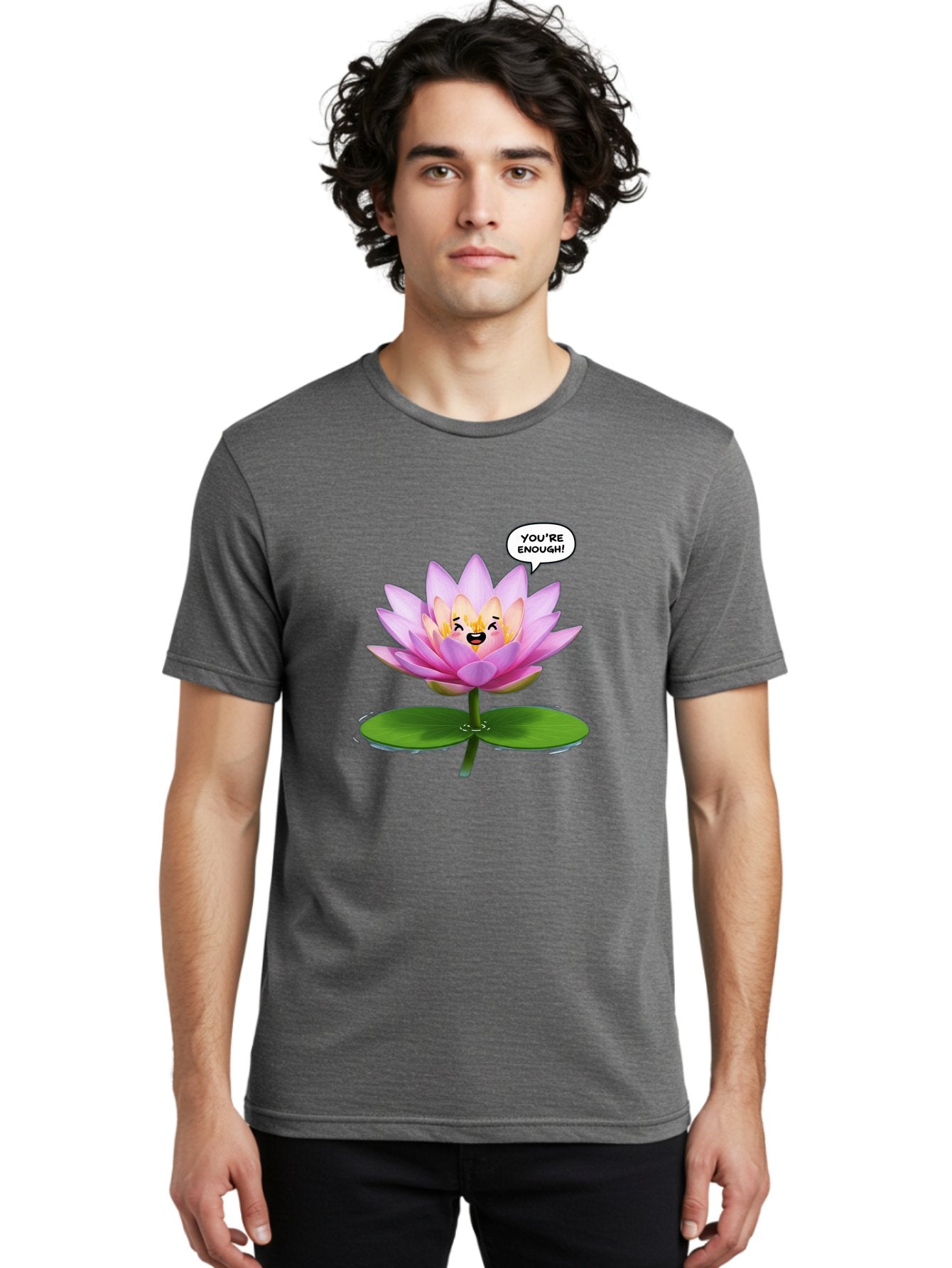 You-Re-Enough-Flower Men'S Graphic Tee, 100% Cotton, Comfortable Casual Summer Wear, Machine Washable, Lotus Flower, Inspirational Quote, Positive Affirmation, Self-Love, Motivational Message, You'Re Enough, Emotional Support, Mental Wellness Bae330 30