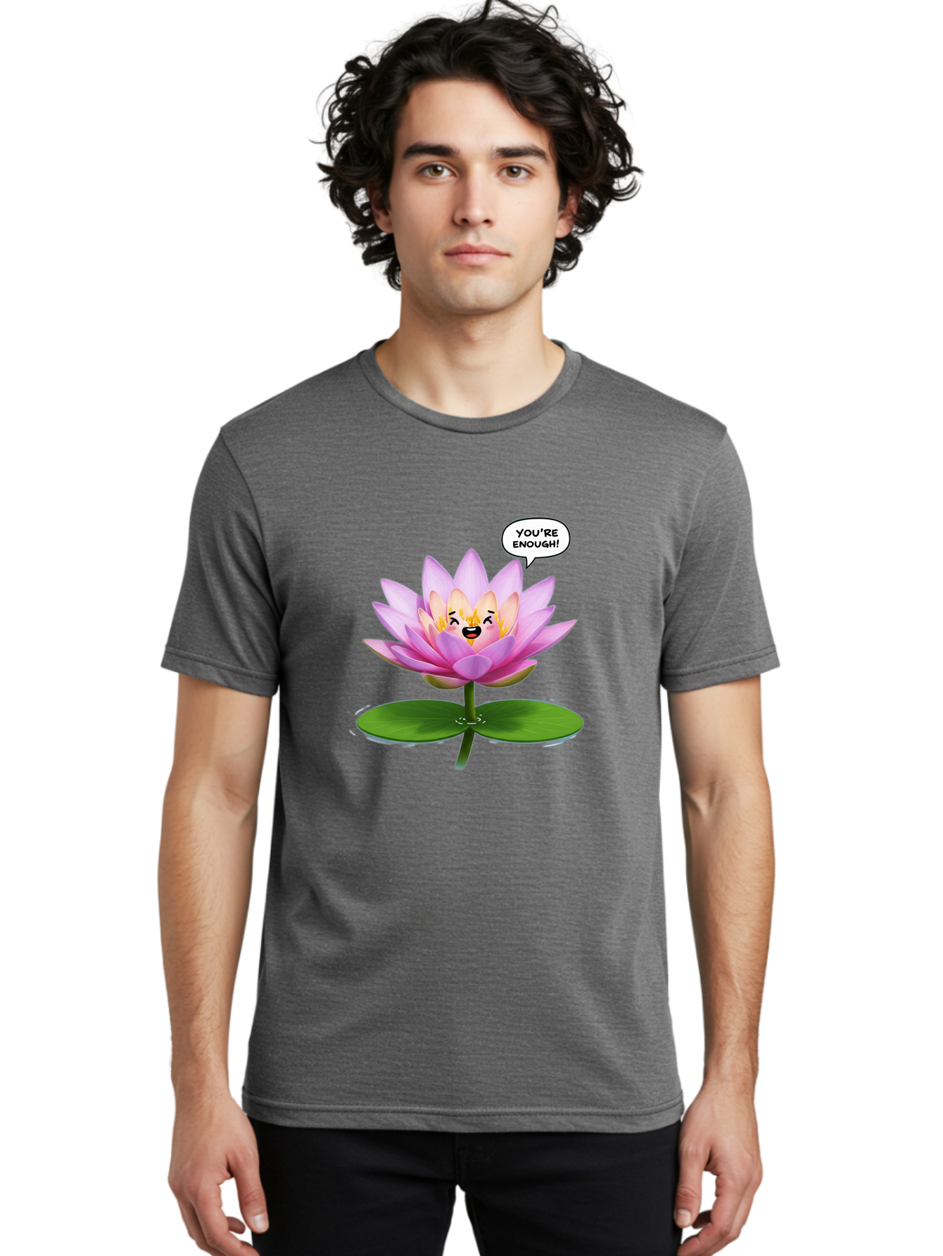 You-Re-Enough-Flower Men'S Graphic Tee, 100% Cotton, Comfortable Casual Summer Wear, Machine Washable, Lotus Flower, Inspirational Quote, Positive Affirmation, Self-Love, Motivational Message, You'Re Enough, Emotional Support, Mental Wellness Bae330 16