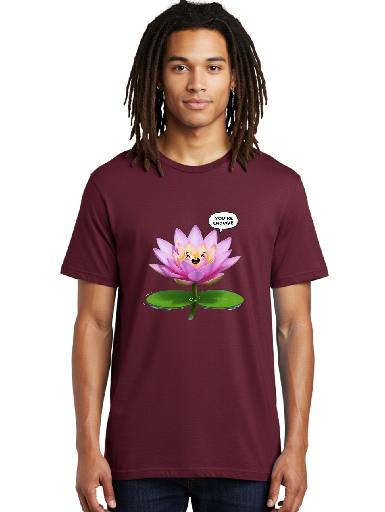 You-Re-Enough-Flower Men'S Graphic Tee, 100% Cotton, Comfortable Casual Summer Wear, Machine Washable, Lotus Flower, Inspirational Quote, Positive Affirmation, Self-Love, Motivational Message, You'Re Enough, Emotional Support, Mental Wellness Bae330 23