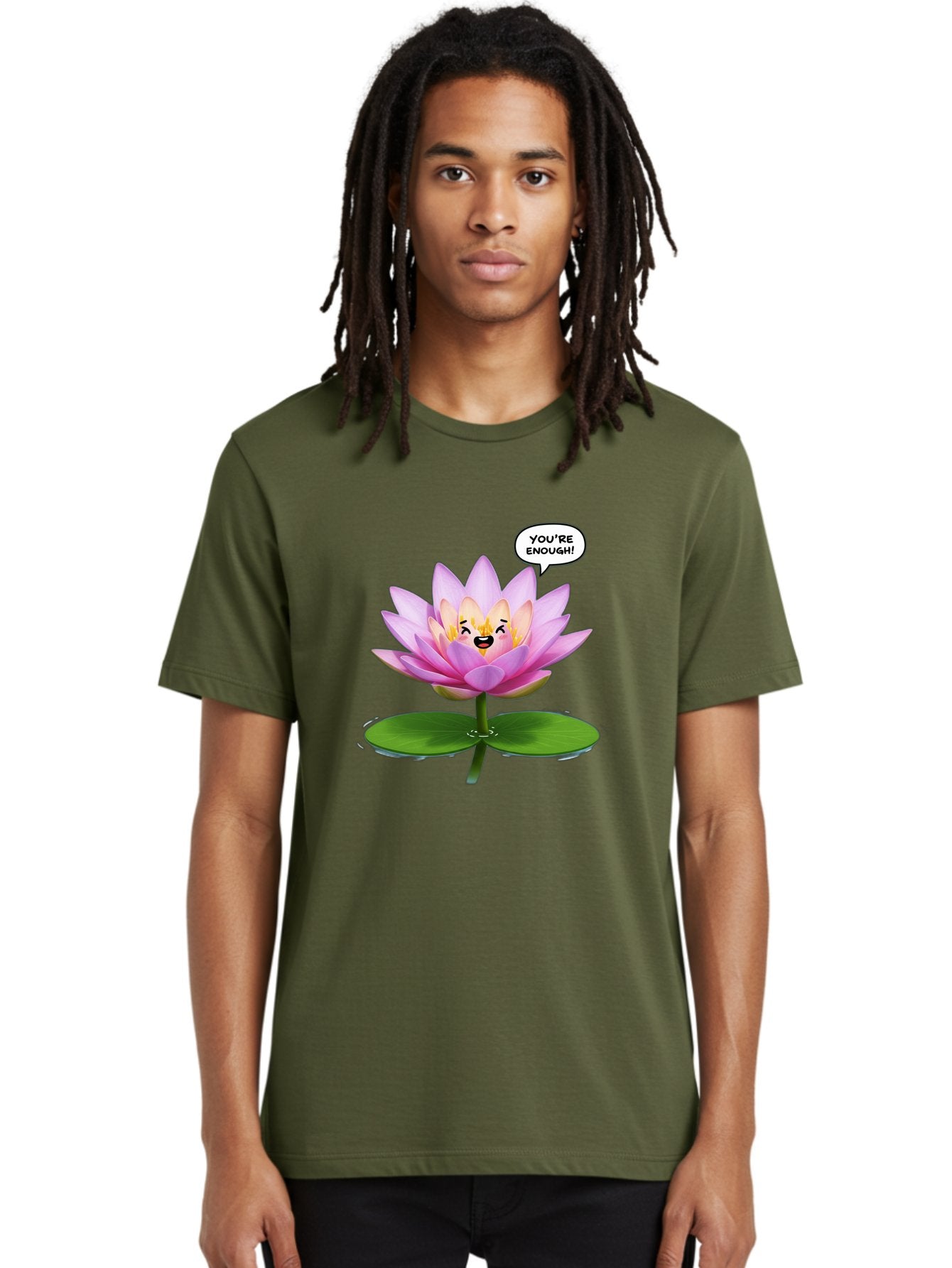 You-Re-Enough-Flower Men'S Graphic Tee, 100% Cotton, Comfortable Casual Summer Wear, Machine Washable, Lotus Flower, Inspirational Quote, Positive Affirmation, Self-Love, Motivational Message, You'Re Enough, Emotional Support, Mental Wellness Bae330 19