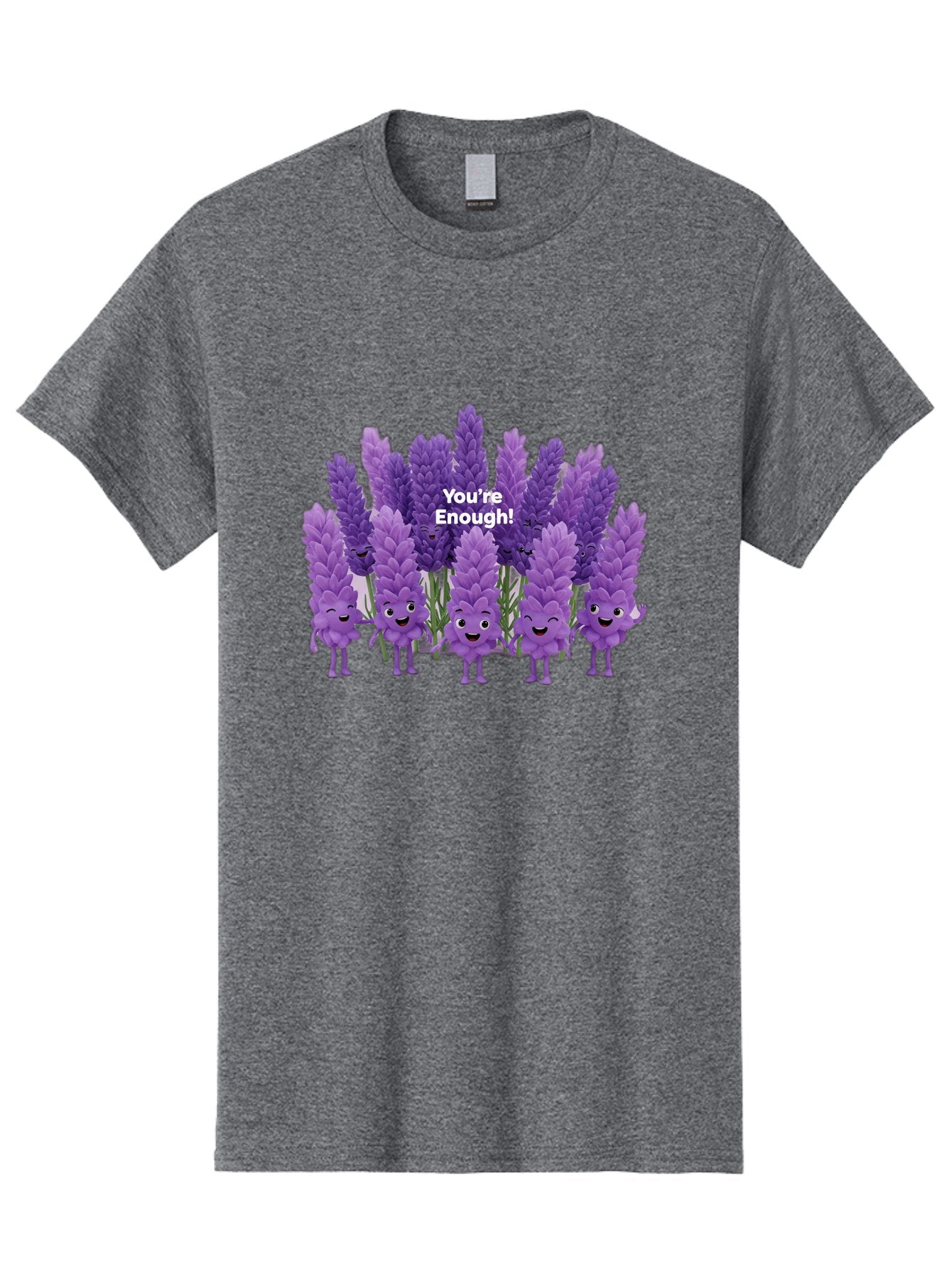 You-Re-Enough-Lavender Men'S Graphic Tee, 100% Cotton, Comfortable Casual Summer Wear, Machine Washable, Lavender Flowers, Happy Cartoon Characters, Purple Blooms, Positive Affirmation, You'Re Enough, Self Love, Mental Wellness, Happy Faces Bae331 6