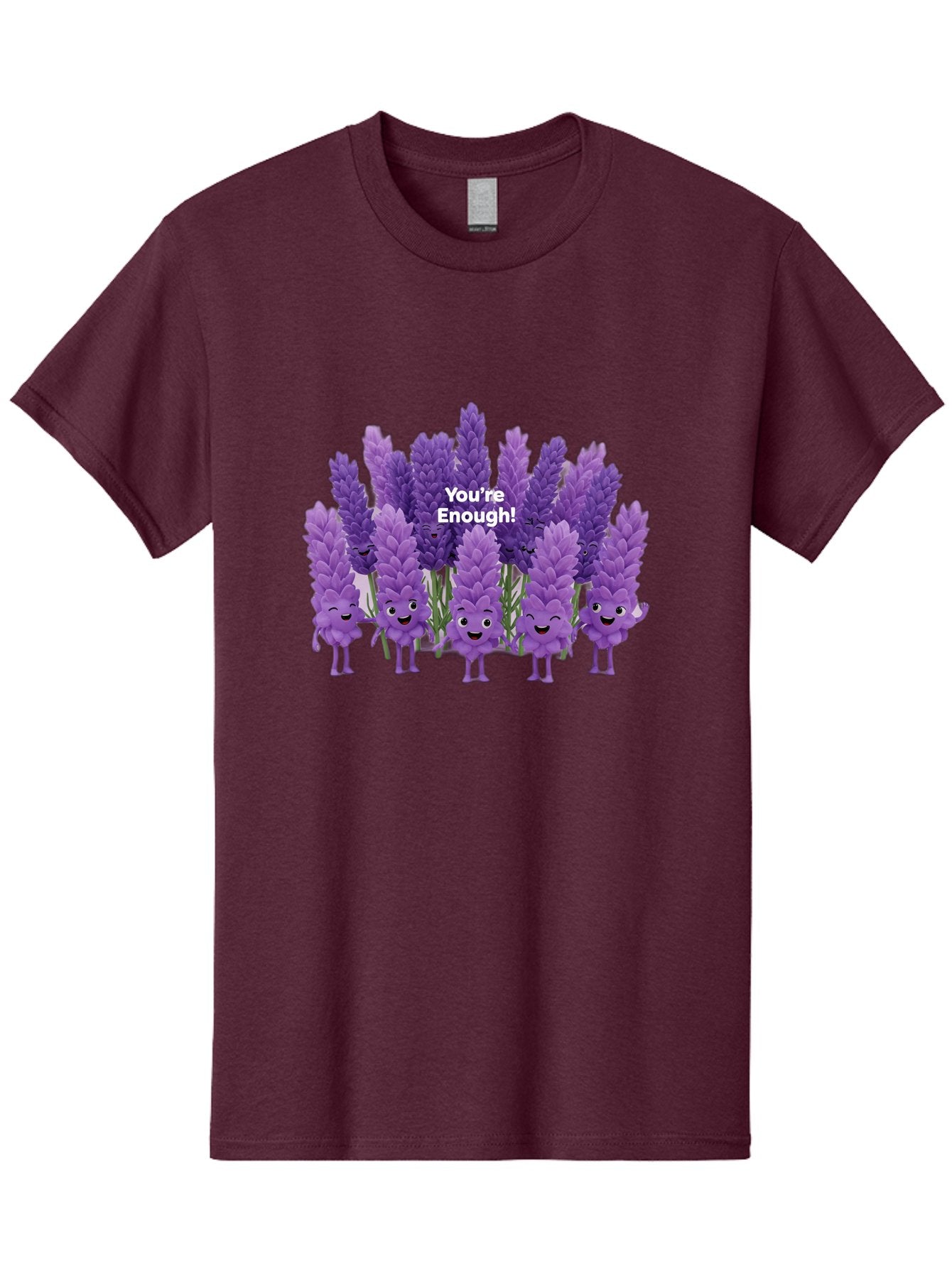 You-Re-Enough-Lavender Men'S Graphic Tee, 100% Cotton, Comfortable Casual Summer Wear, Machine Washable, Lavender Flowers, Happy Cartoon Characters, Purple Blooms, Positive Affirmation, You'Re Enough, Self Love, Mental Wellness, Happy Faces Bae331 5