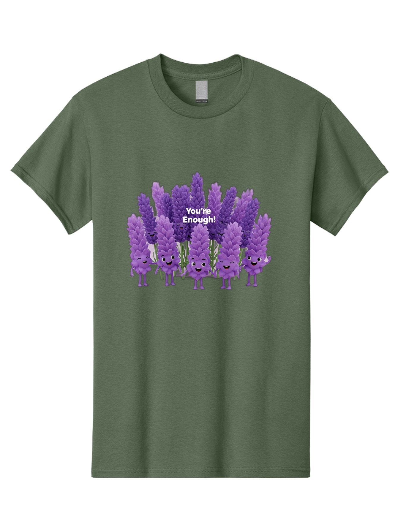 You-Re-Enough-Lavender Men'S Graphic Tee, 100% Cotton, Comfortable Casual Summer Wear, Machine Washable, Lavender Flowers, Happy Cartoon Characters, Purple Blooms, Positive Affirmation, You'Re Enough, Self Love, Mental Wellness, Happy Faces Bae331