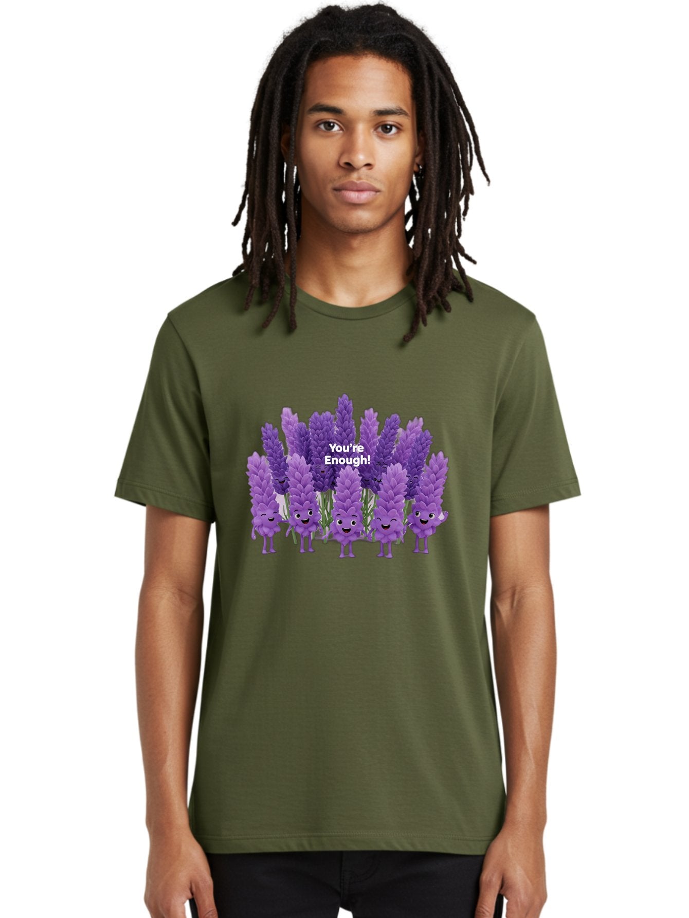 You-Re-Enough-Lavender Men'S Graphic Tee, 100% Cotton, Comfortable Casual Summer Wear, Machine Washable, Lavender Flowers, Happy Cartoon Characters, Purple Blooms, Positive Affirmation, You'Re Enough, Self Love, Mental Wellness, Happy Faces Bae331 19