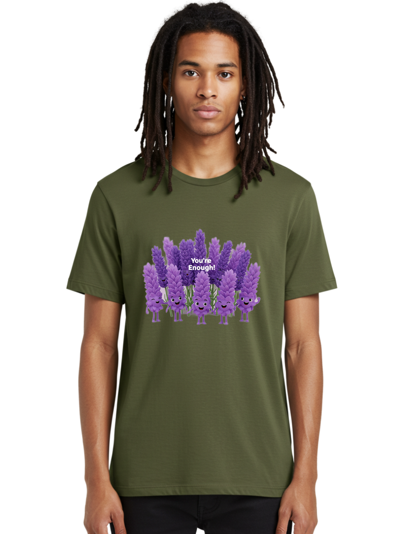 You-Re-Enough-Lavender Men'S Graphic Tee, 100% Cotton, Comfortable Casual Summer Wear, Machine Washable, Lavender Flowers, Happy Cartoon Characters, Purple Blooms, Positive Affirmation, You'Re Enough, Self Love, Mental Wellness, Happy Faces Bae331 26