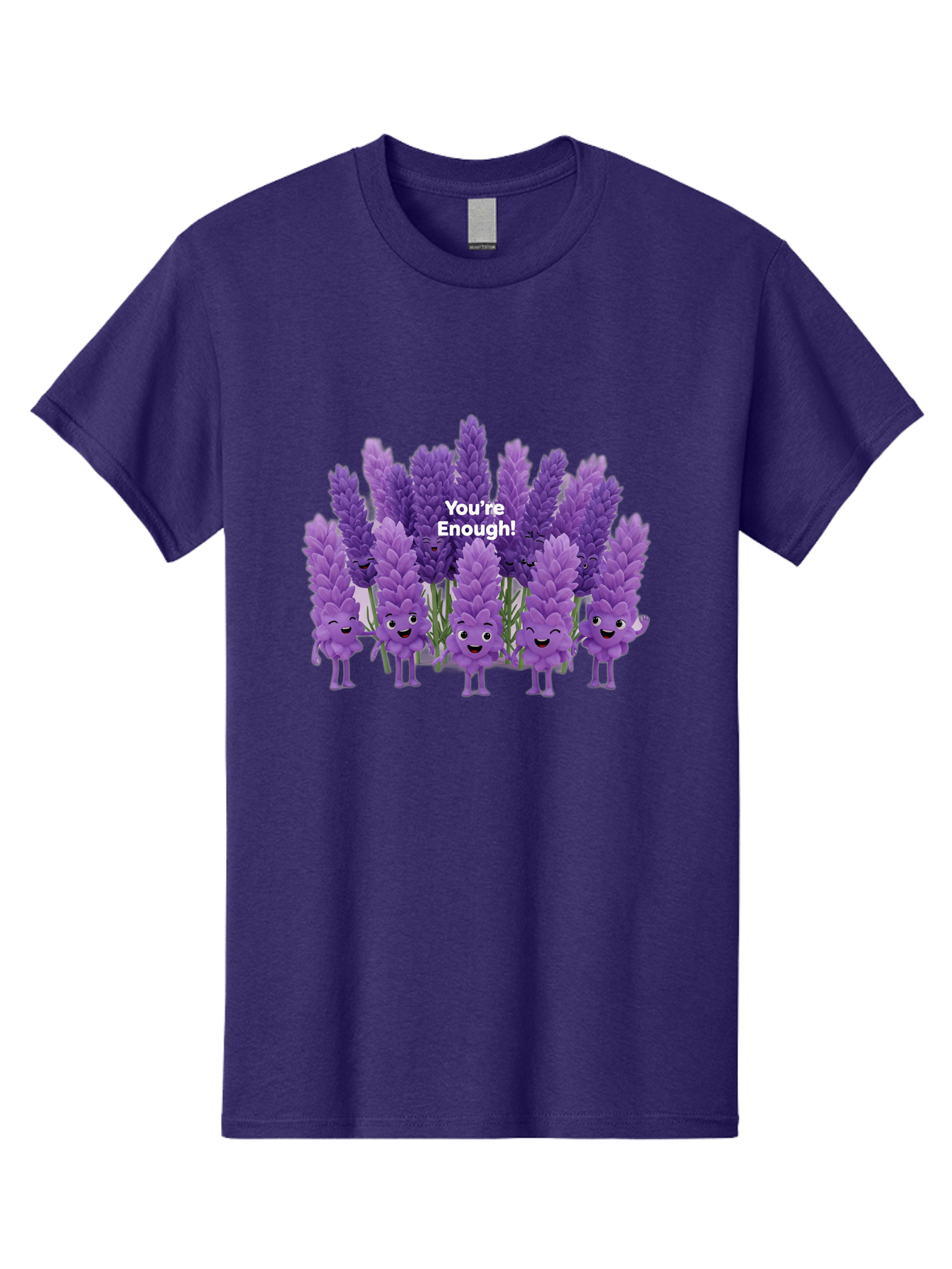 You-Re-Enough-Lavender Men'S Graphic Tee, 100% Cotton, Comfortable Casual Summer Wear, Machine Washable, Lavender Flowers, Happy Cartoon Characters, Purple Blooms, Positive Affirmation, You'Re Enough, Self Love, Mental Wellness, Happy Faces Bae331 5