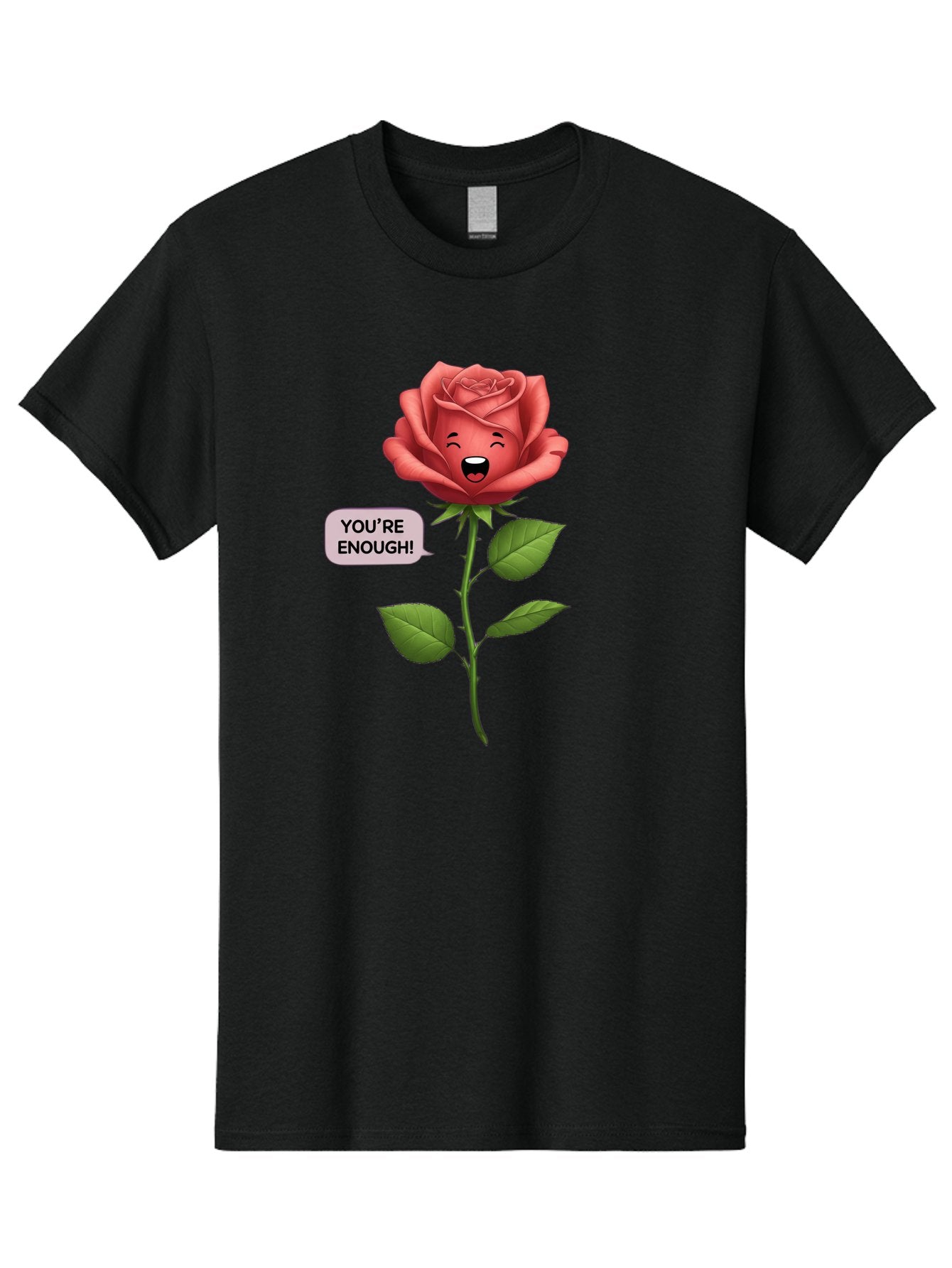 You-Re-Enough-Rose Men'S Graphic Tee, 100% Cotton, Comfortable Casual Summer Wear, Machine Washable, Rose With Face, You'Re Enough! Text, Positive Affirmation, Self-Love, Empowerment, Motivational Quote, Love Yourself, Floral Illustration, Bae332 12
