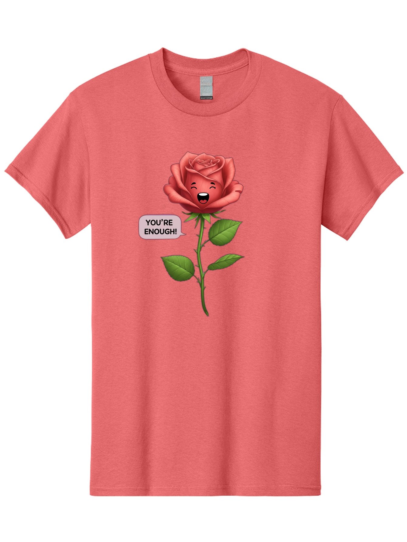 You-Re-Enough-Rose Men'S Graphic Tee, 100% Cotton, Comfortable Casual Summer Wear, Machine Washable, Rose With Face, You'Re Enough! Text, Positive Affirmation, Self-Love, Empowerment, Motivational Quote, Love Yourself, Floral Illustration, Bae332 13