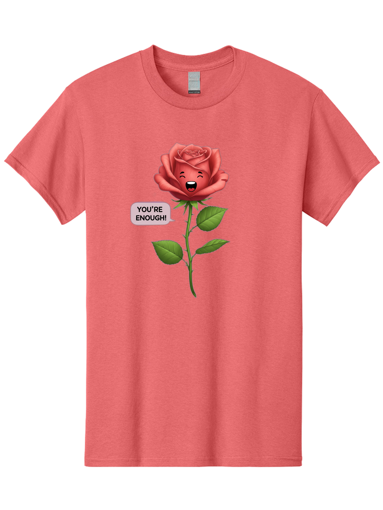 You-Re-Enough-Rose Men'S Graphic Tee, 100% Cotton, Comfortable Casual Summer Wear, Machine Washable, Rose With Face, You'Re Enough! Text, Positive Affirmation, Self-Love, Empowerment, Motivational Quote, Love Yourself, Floral Illustration, Bae332 15