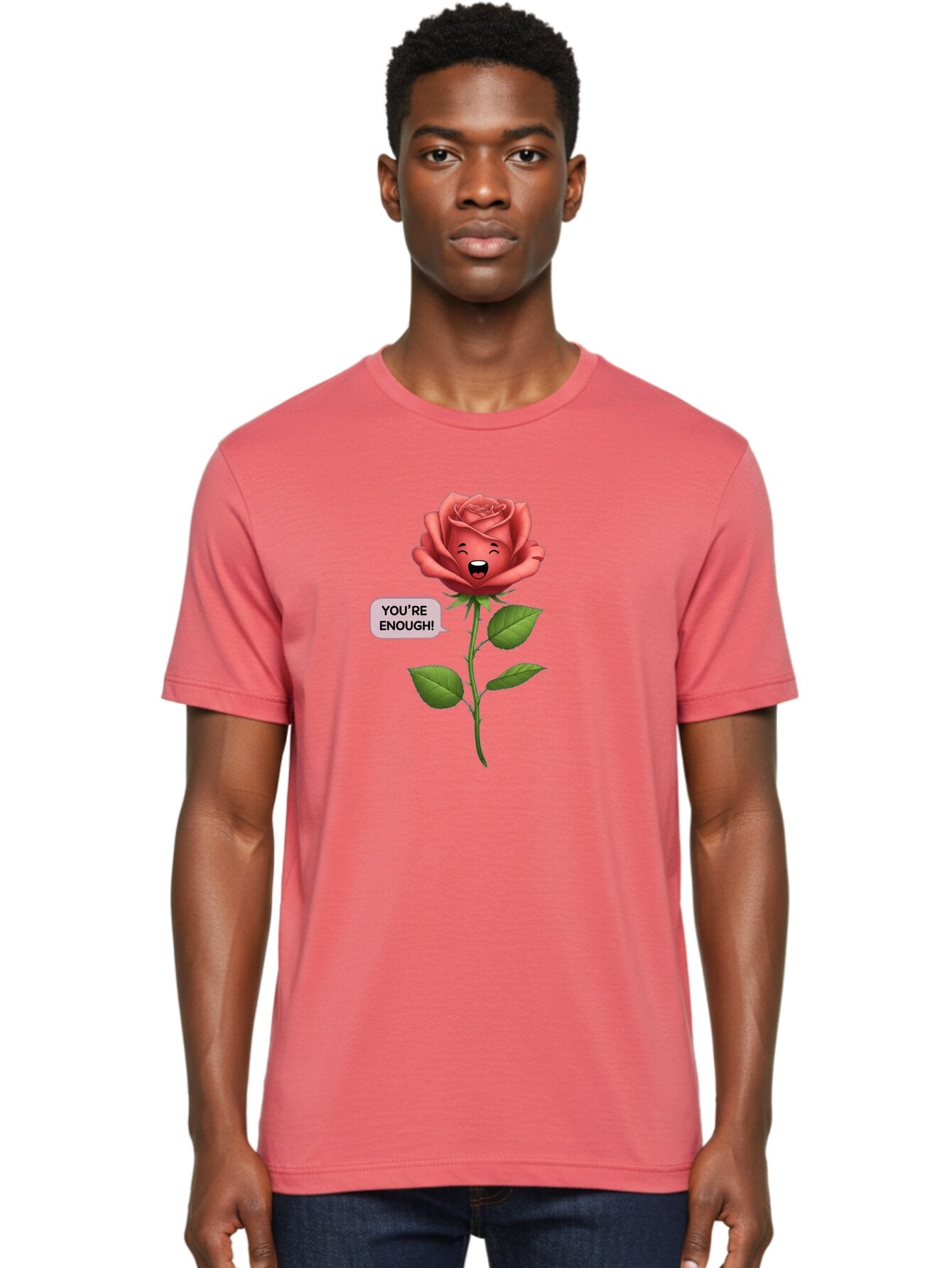 You-Re-Enough-Rose Men'S Graphic Tee, 100% Cotton, Comfortable Casual Summer Wear, Machine Washable, Rose With Face, You'Re Enough! Text, Positive Affirmation, Self-Love, Empowerment, Motivational Quote, Love Yourself, Floral Illustration, Bae332 20