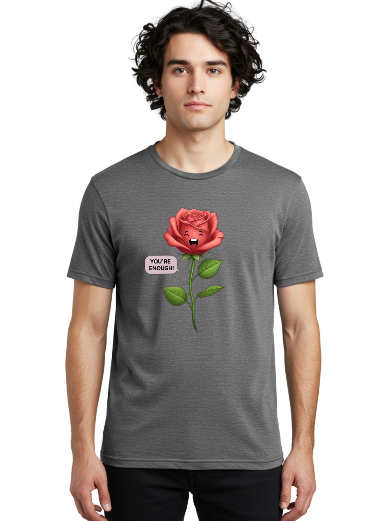 You-Re-Enough-Rose Men'S Graphic Tee, 100% Cotton, Comfortable Casual Summer Wear, Machine Washable, Rose With Face, You'Re Enough! Text, Positive Affirmation, Self-Love, Empowerment, Motivational Quote, Love Yourself, Floral Illustration, Bae332 24