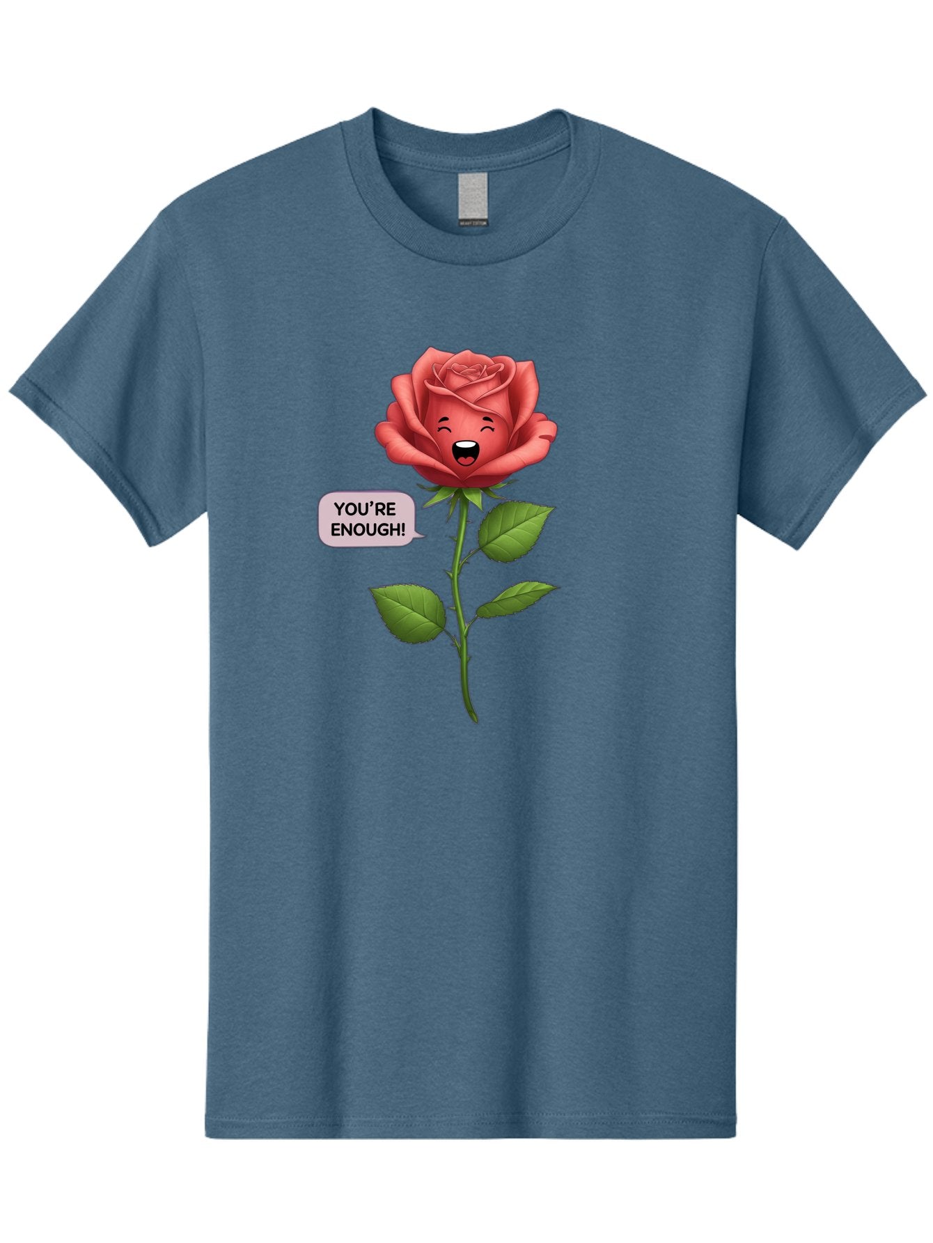 You-Re-Enough-Rose Men'S Graphic Tee, 100% Cotton, Comfortable Casual Summer Wear, Machine Washable, Rose With Face, You'Re Enough! Text, Positive Affirmation, Self-Love, Empowerment, Motivational Quote, Love Yourself, Floral Illustration, Bae332