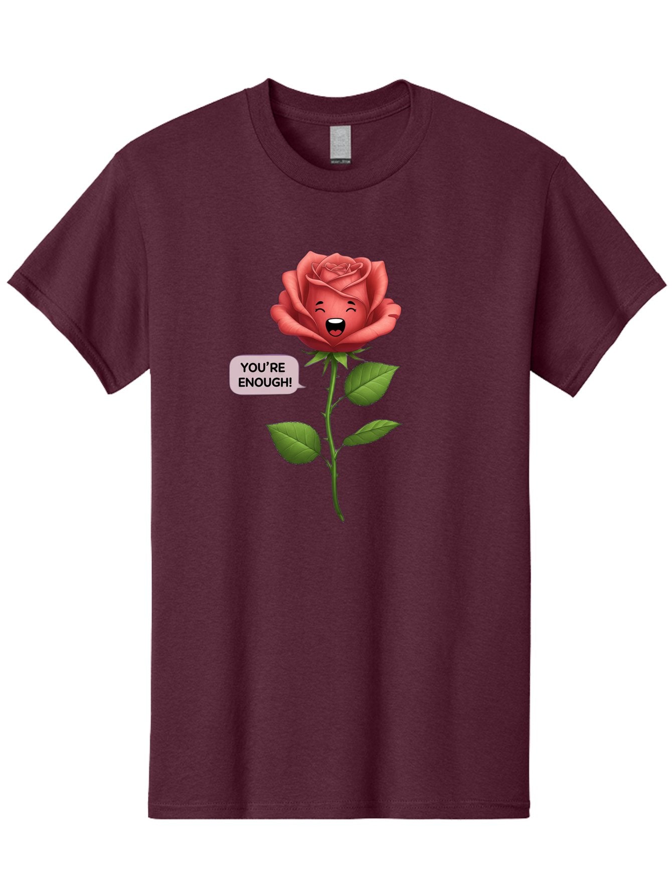 You-Re-Enough-Rose Men'S Graphic Tee, 100% Cotton, Comfortable Casual Summer Wear, Machine Washable, Rose With Face, You'Re Enough! Text, Positive Affirmation, Self-Love, Empowerment, Motivational Quote, Love Yourself, Floral Illustration, Bae332 8