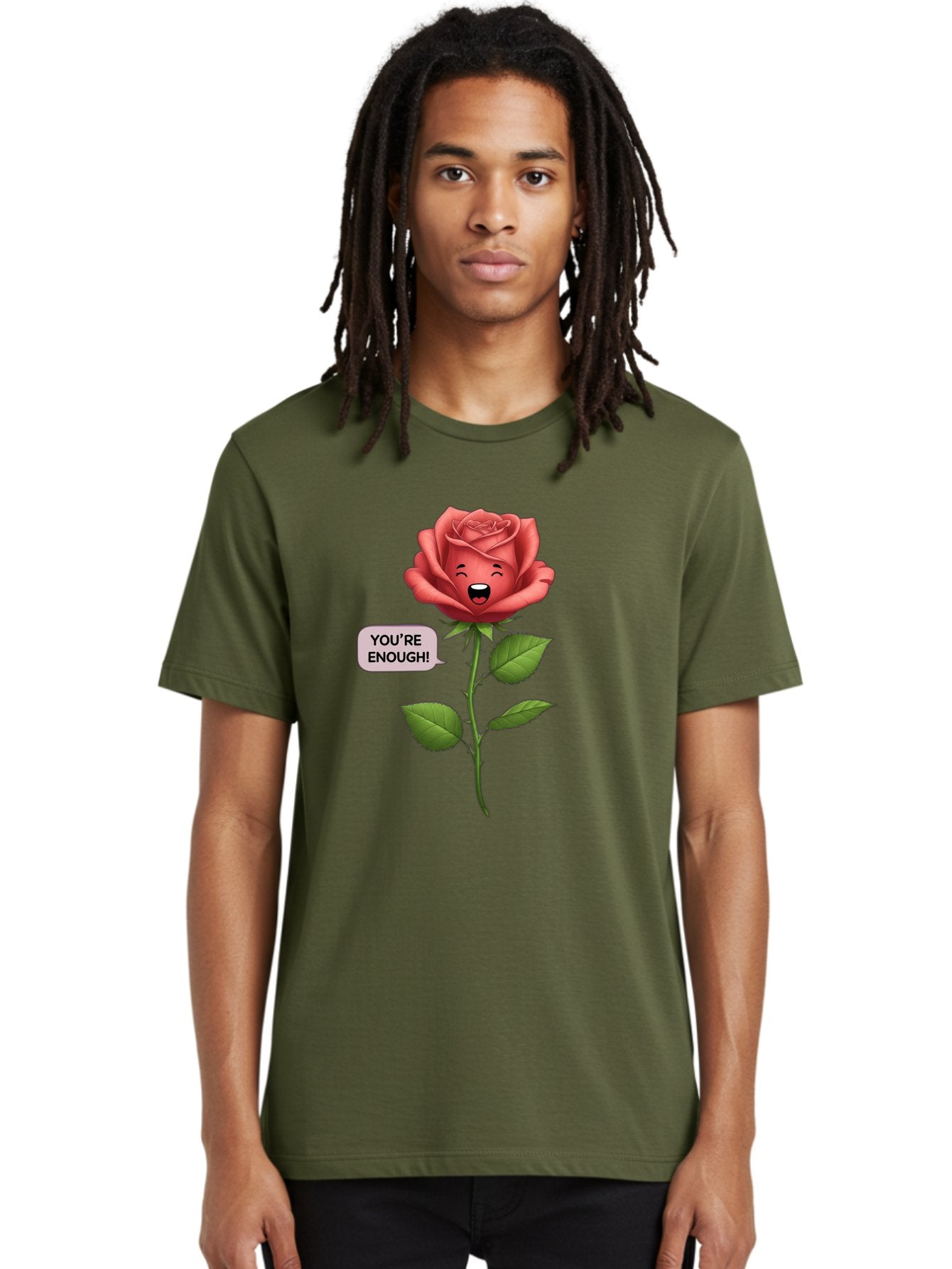 You-Re-Enough-Rose Men'S Graphic Tee, 100% Cotton, Comfortable Casual Summer Wear, Machine Washable, Rose With Face, You'Re Enough! Text, Positive Affirmation, Self-Love, Empowerment, Motivational Quote, Love Yourself, Floral Illustration, Bae332 26