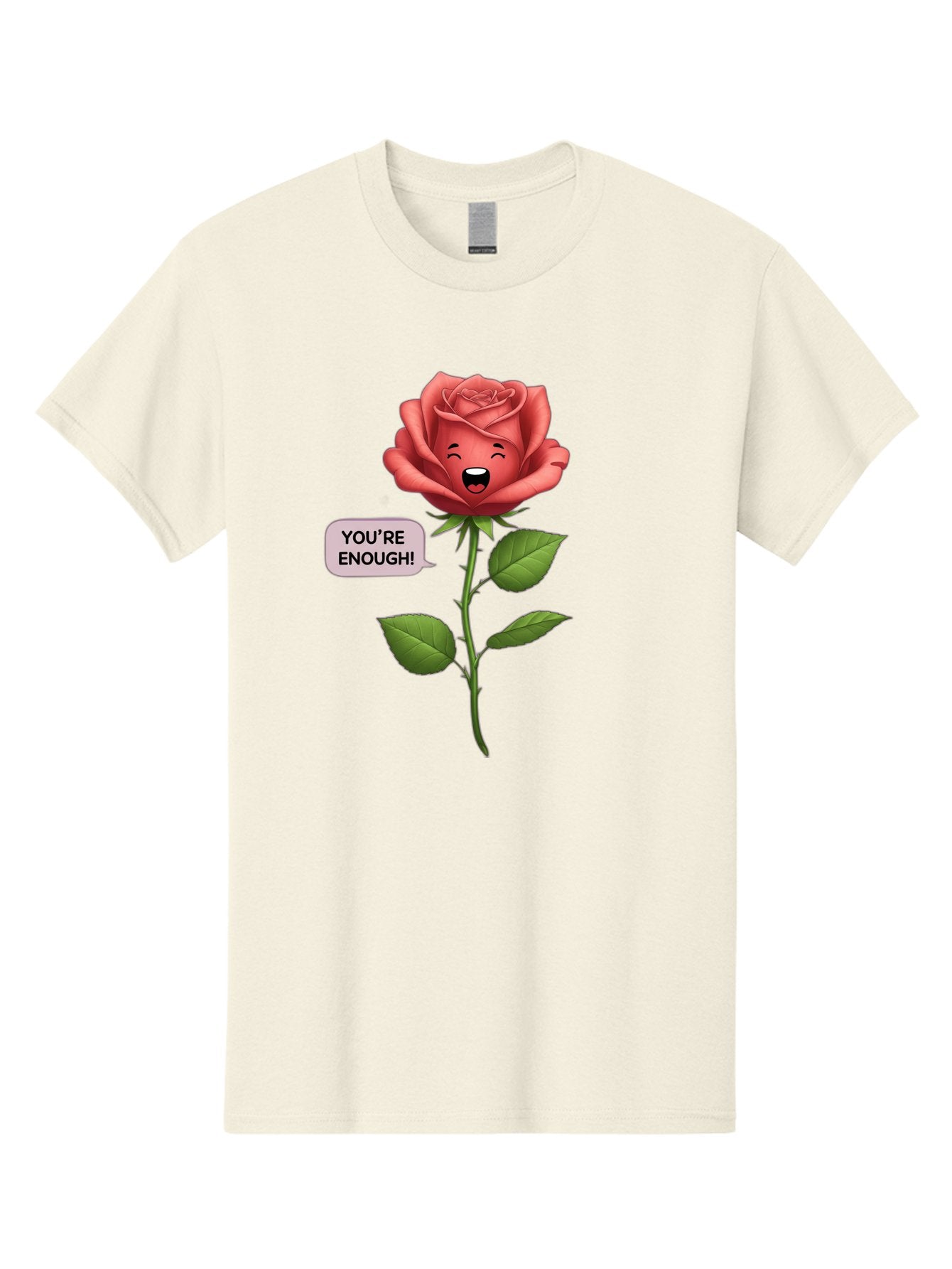 You-Re-Enough-Rose Men'S Graphic Tee, 100% Cotton, Comfortable Casual Summer Wear, Machine Washable, Rose With Face, You'Re Enough! Text, Positive Affirmation, Self-Love, Empowerment, Motivational Quote, Love Yourself, Floral Illustration, Bae332 3