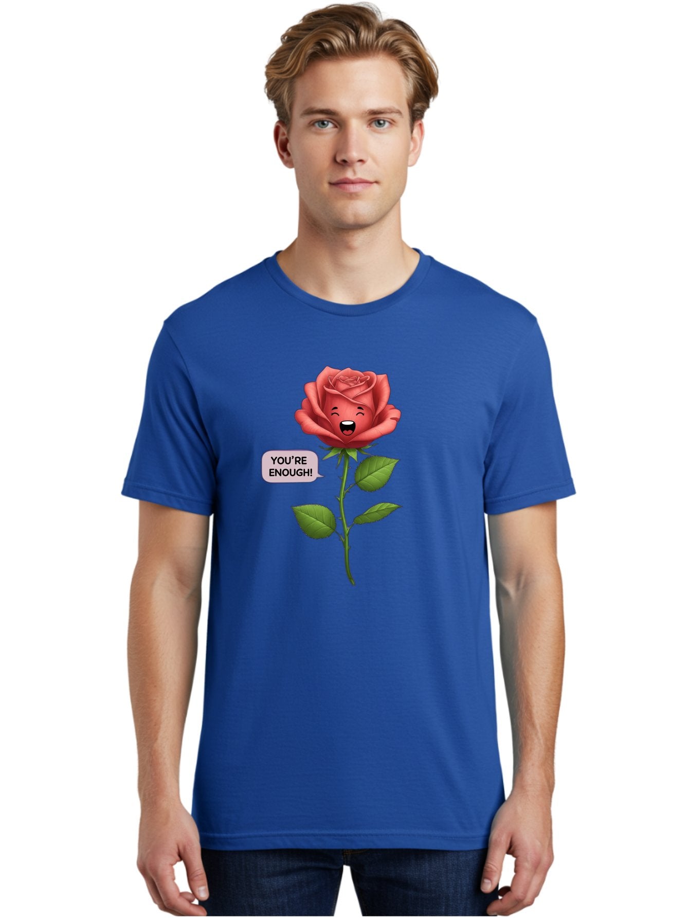 You-Re-Enough-Rose Men'S Graphic Tee, 100% Cotton, Comfortable Casual Summer Wear, Machine Washable, Rose With Face, You'Re Enough! Text, Positive Affirmation, Self-Love, Empowerment, Motivational Quote, Love Yourself, Floral Illustration, Bae332 30