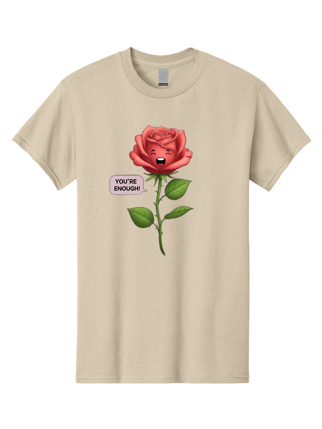 You-Re-Enough-Rose Men'S Graphic Tee, 100% Cotton, Comfortable Casual Summer Wear, Machine Washable, Rose With Face, You'Re Enough! Text, Positive Affirmation, Self-Love, Empowerment, Motivational Quote, Love Yourself, Floral Illustration, Bae332 11