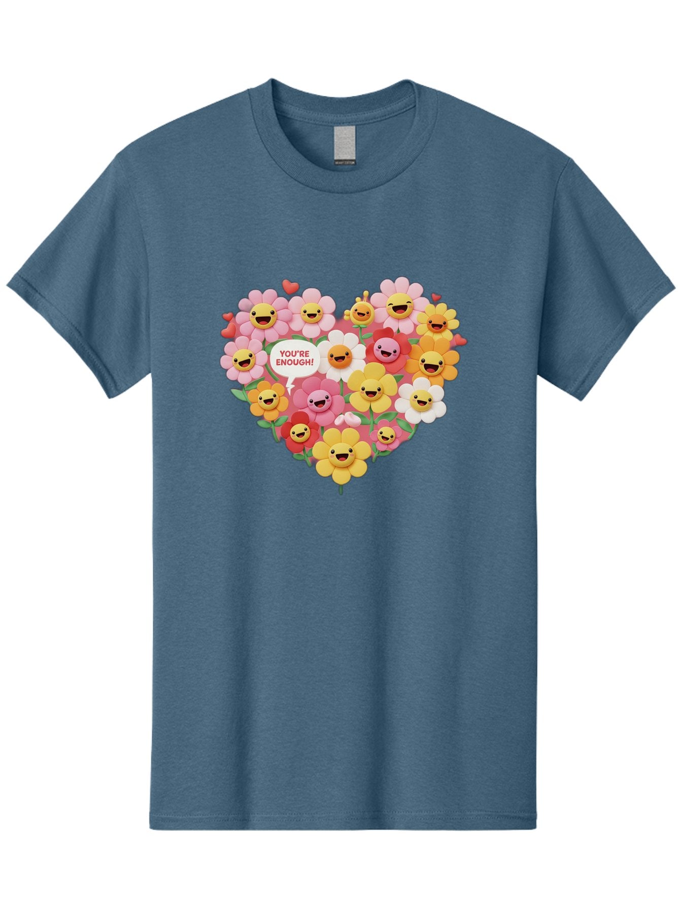 You-Re-Enough Men'S Graphic Tee, 100% Cotton, Comfortable Casual Summer Wear, Machine Washable, Heart-Shaped Arrangement Of Flowers, Smiling Emojis, Positive Affirmation, You'Re Enough, Cute Design, Floral Pattern, Uplifting Message, Bae333 9