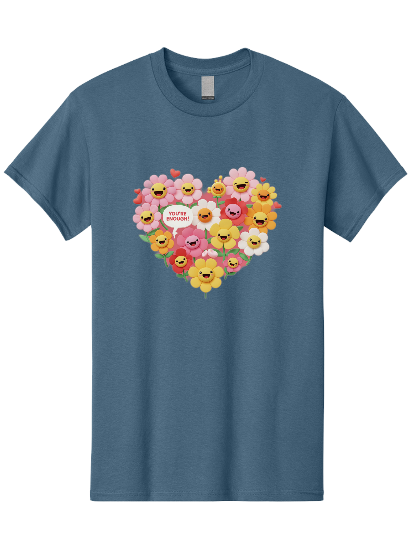 You-Re-Enough Men'S Graphic Tee, 100% Cotton, Comfortable Casual Summer Wear, Machine Washable, Heart-Shaped Arrangement Of Flowers, Smiling Emojis, Positive Affirmation, You'Re Enough, Cute Design, Floral Pattern, Uplifting Message, Bae333 5