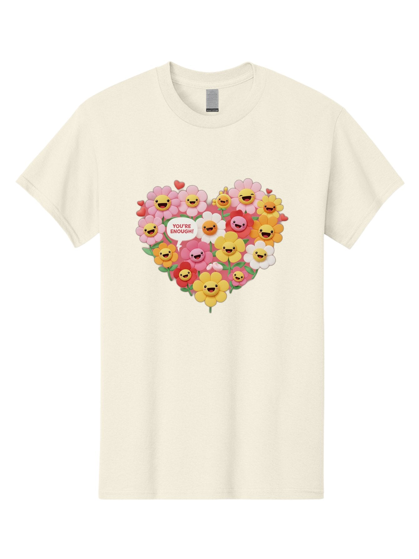 You-Re-Enough Men'S Graphic Tee, 100% Cotton, Comfortable Casual Summer Wear, Machine Washable, Heart-Shaped Arrangement Of Flowers, Smiling Emojis, Positive Affirmation, You'Re Enough, Cute Design, Floral Pattern, Uplifting Message, Bae333 7