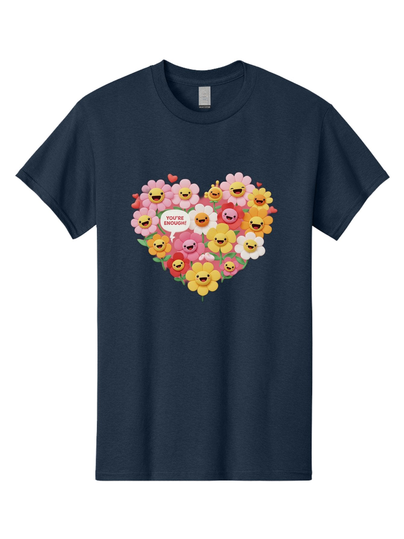 You-Re-Enough Men'S Graphic Tee, 100% Cotton, Comfortable Casual Summer Wear, Machine Washable, Heart-Shaped Arrangement Of Flowers, Smiling Emojis, Positive Affirmation, You'Re Enough, Cute Design, Floral Pattern, Uplifting Message, Bae333 10
