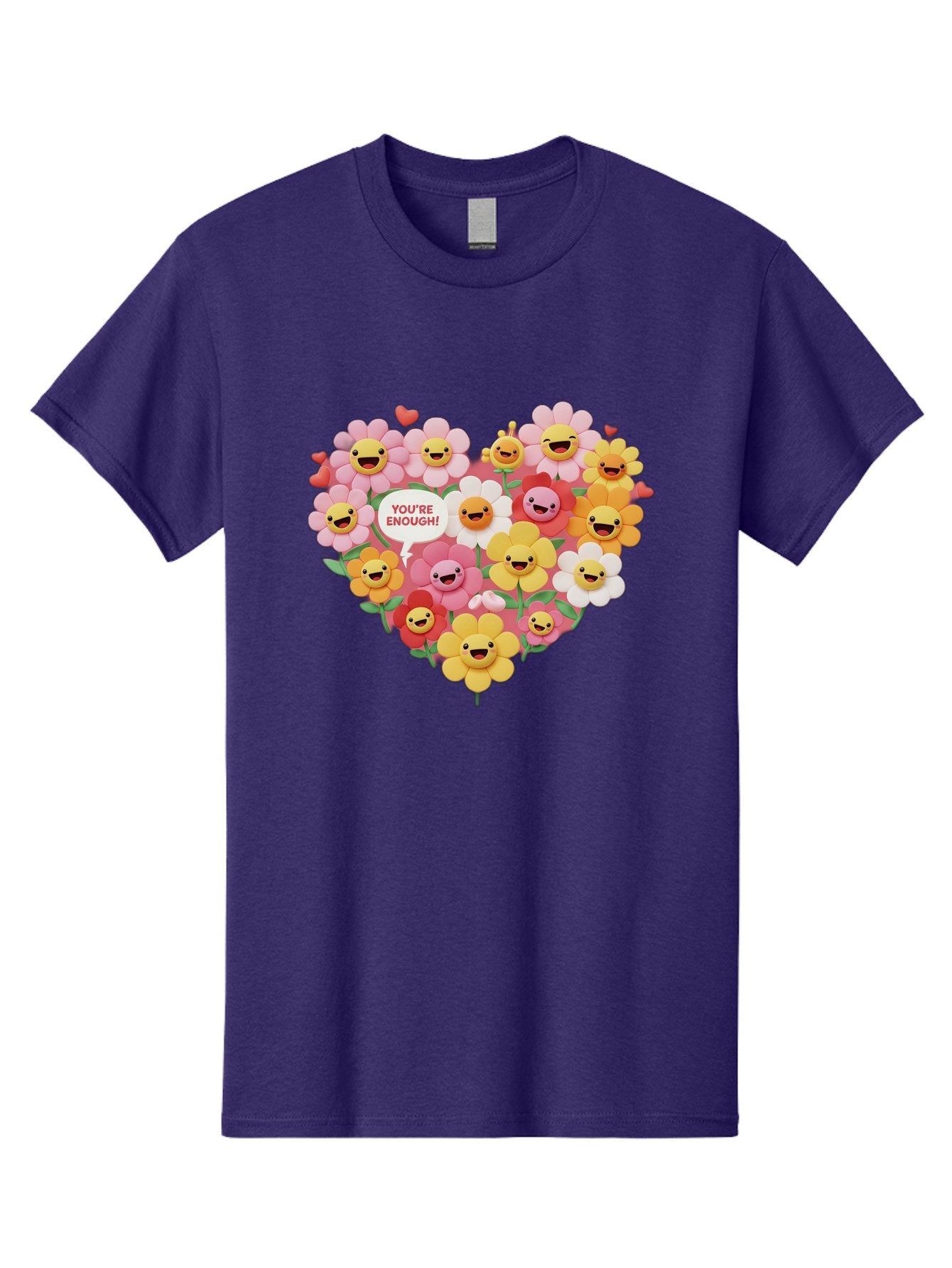 You-Re-Enough Men'S Graphic Tee, 100% Cotton, Comfortable Casual Summer Wear, Machine Washable, Heart-Shaped Arrangement Of Flowers, Smiling Emojis, Positive Affirmation, You'Re Enough, Cute Design, Floral Pattern, Uplifting Message, Bae333 11