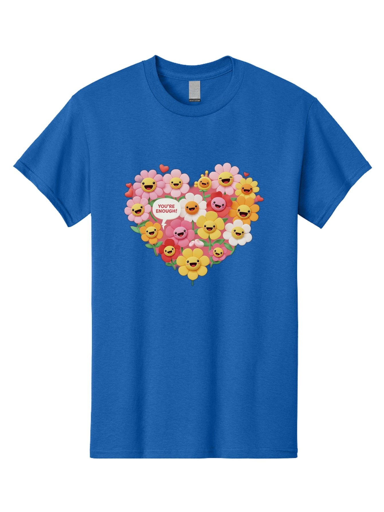 You-Re-Enough Men'S Graphic Tee, 100% Cotton, Comfortable Casual Summer Wear, Machine Washable, Heart-Shaped Arrangement Of Flowers, Smiling Emojis, Positive Affirmation, You'Re Enough, Cute Design, Floral Pattern, Uplifting Message, Bae333 6