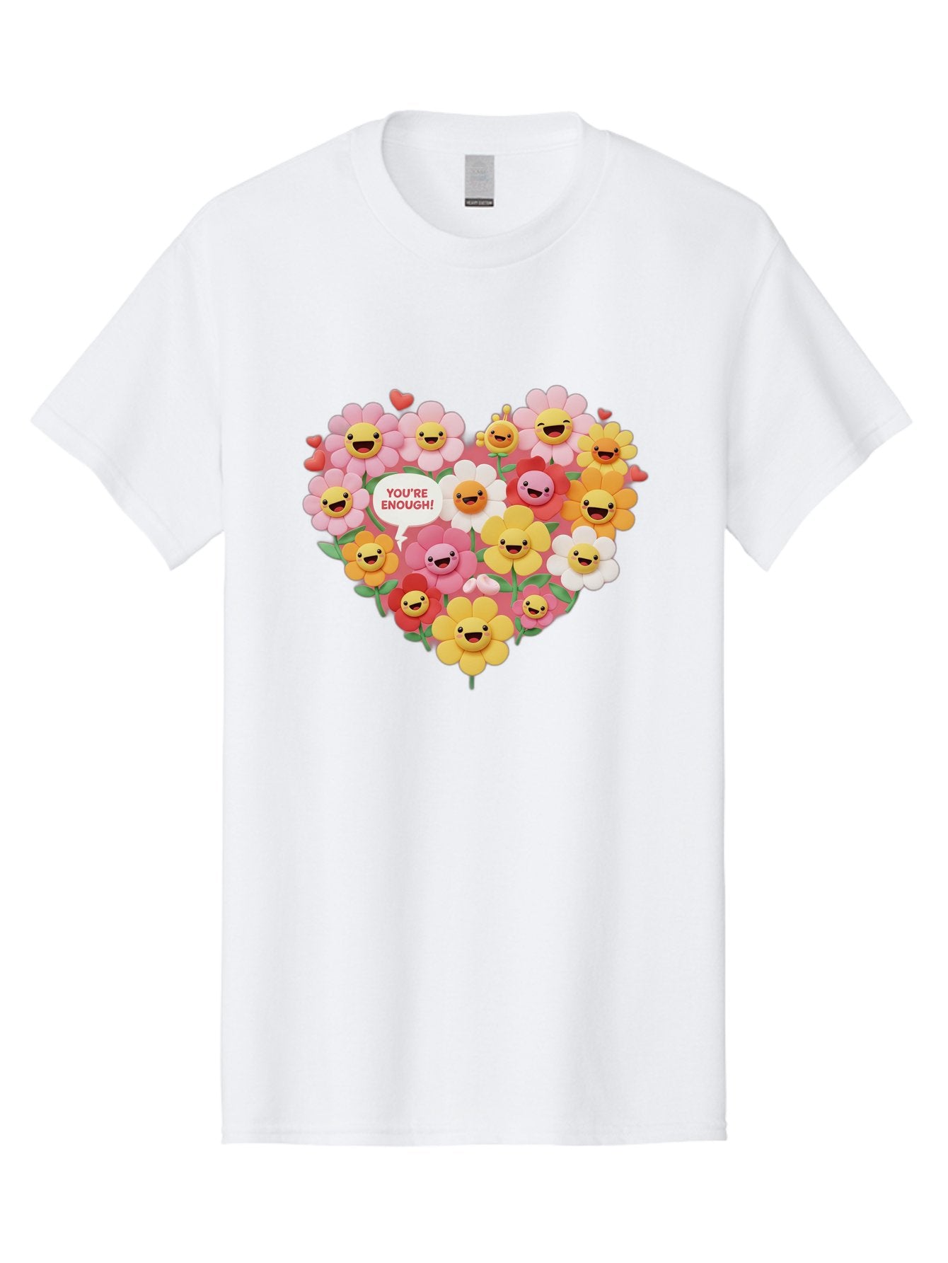 You-Re-Enough Men'S Graphic Tee, 100% Cotton, Comfortable Casual Summer Wear, Machine Washable, Heart-Shaped Arrangement Of Flowers, Smiling Emojis, Positive Affirmation, You'Re Enough, Cute Design, Floral Pattern, Uplifting Message, Bae333 8