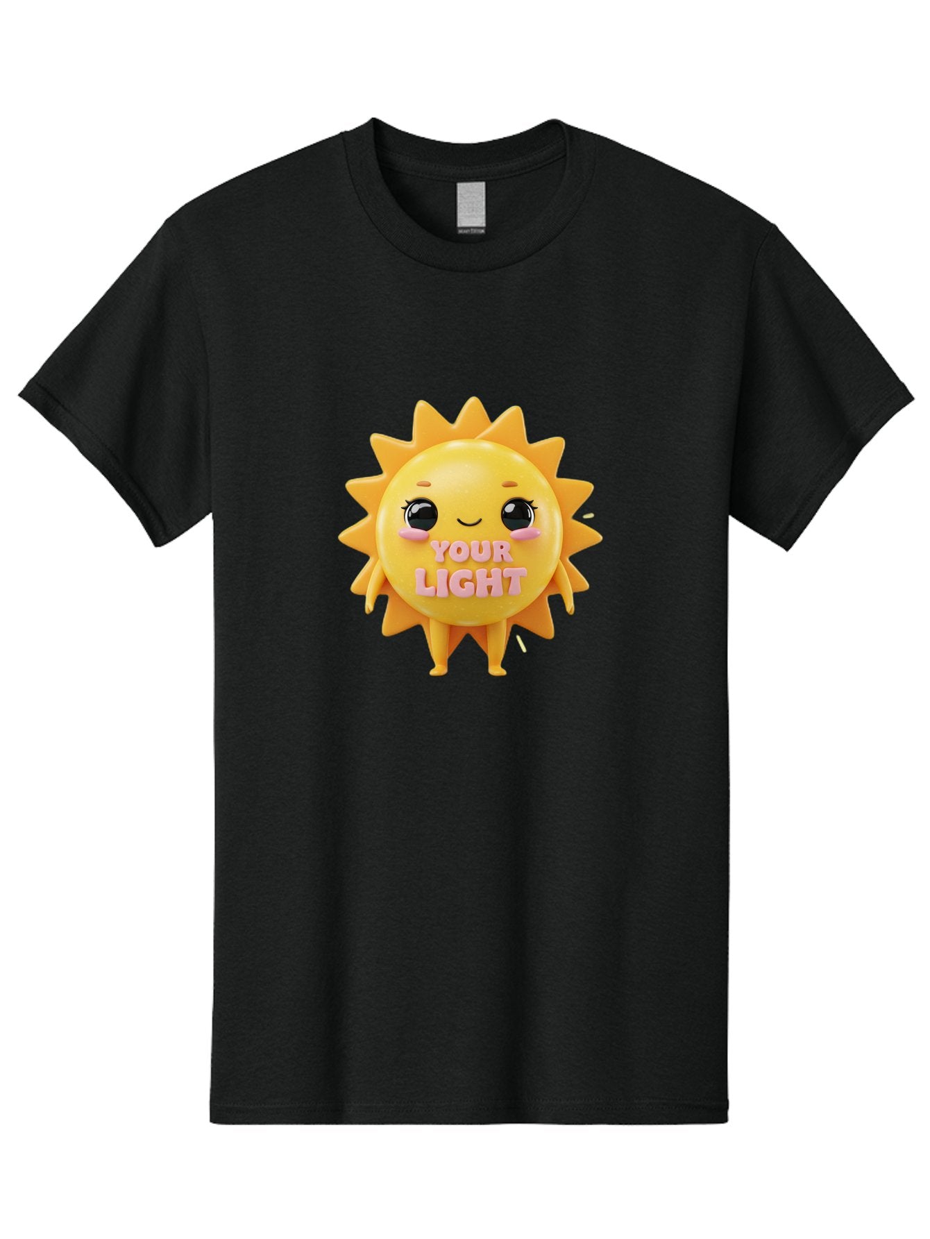 Your-Light Men'S Graphic Tee, 100% Cotton, Comfortable Casual Summer Wear, Machine Washable, Smiling Sun Character, Cute Cartoon Sun, Positive Vibes, Inspirational Quote, Sunshine Illustration, Happy Face, Yellow Sun, Inner Light Bae335 10