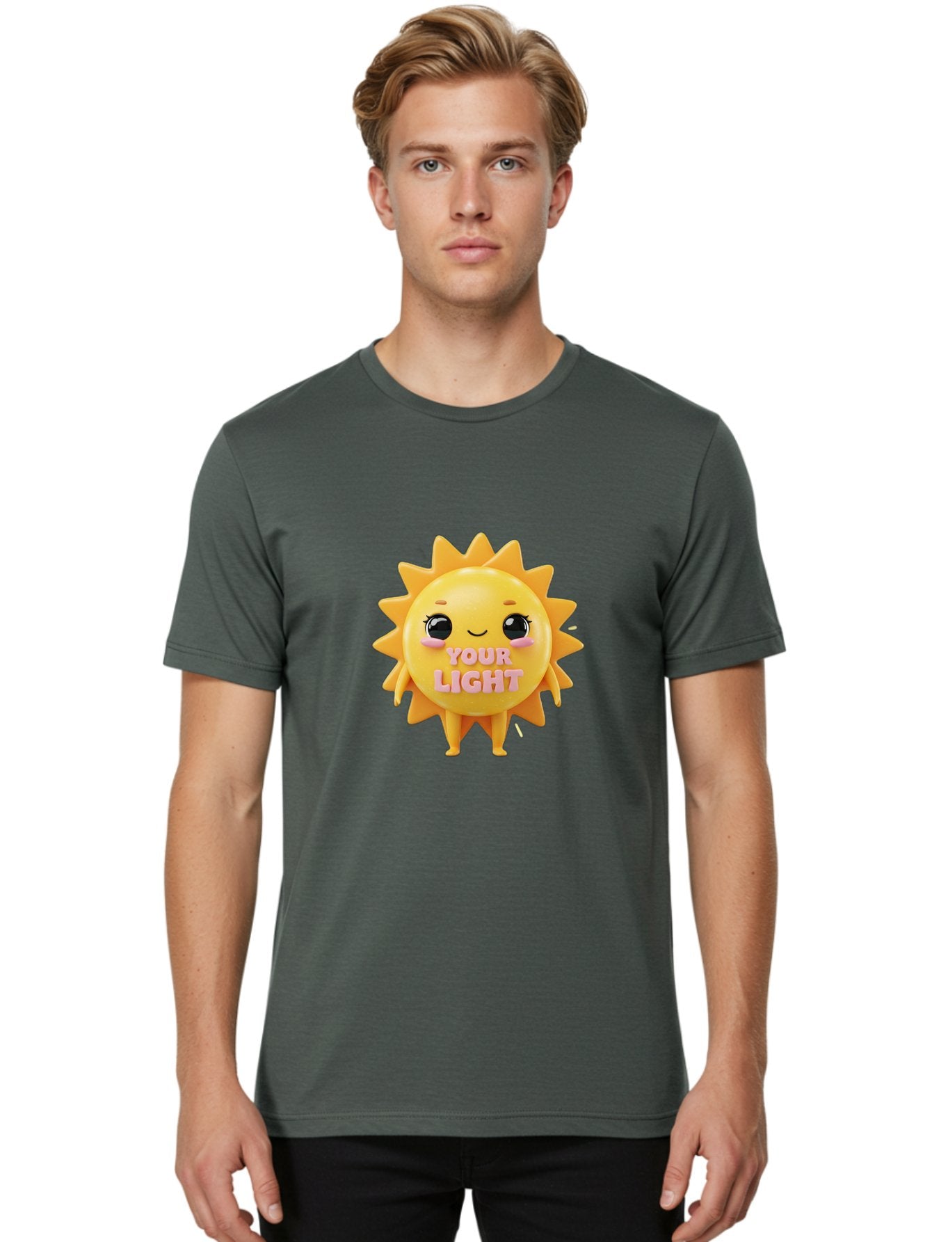 Your-Light Men'S Graphic Tee, 100% Cotton, Comfortable Casual Summer Wear, Machine Washable, Smiling Sun Character, Cute Cartoon Sun, Positive Vibes, Inspirational Quote, Sunshine Illustration, Happy Face, Yellow Sun, Inner Light Bae335 28