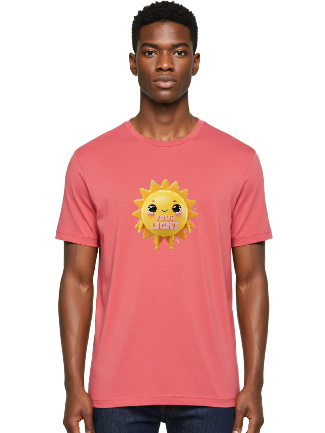 Your-Light Men'S Graphic Tee, 100% Cotton, Comfortable Casual Summer Wear, Machine Washable, Smiling Sun Character, Cute Cartoon Sun, Positive Vibes, Inspirational Quote, Sunshine Illustration, Happy Face, Yellow Sun, Inner Light Bae335 24