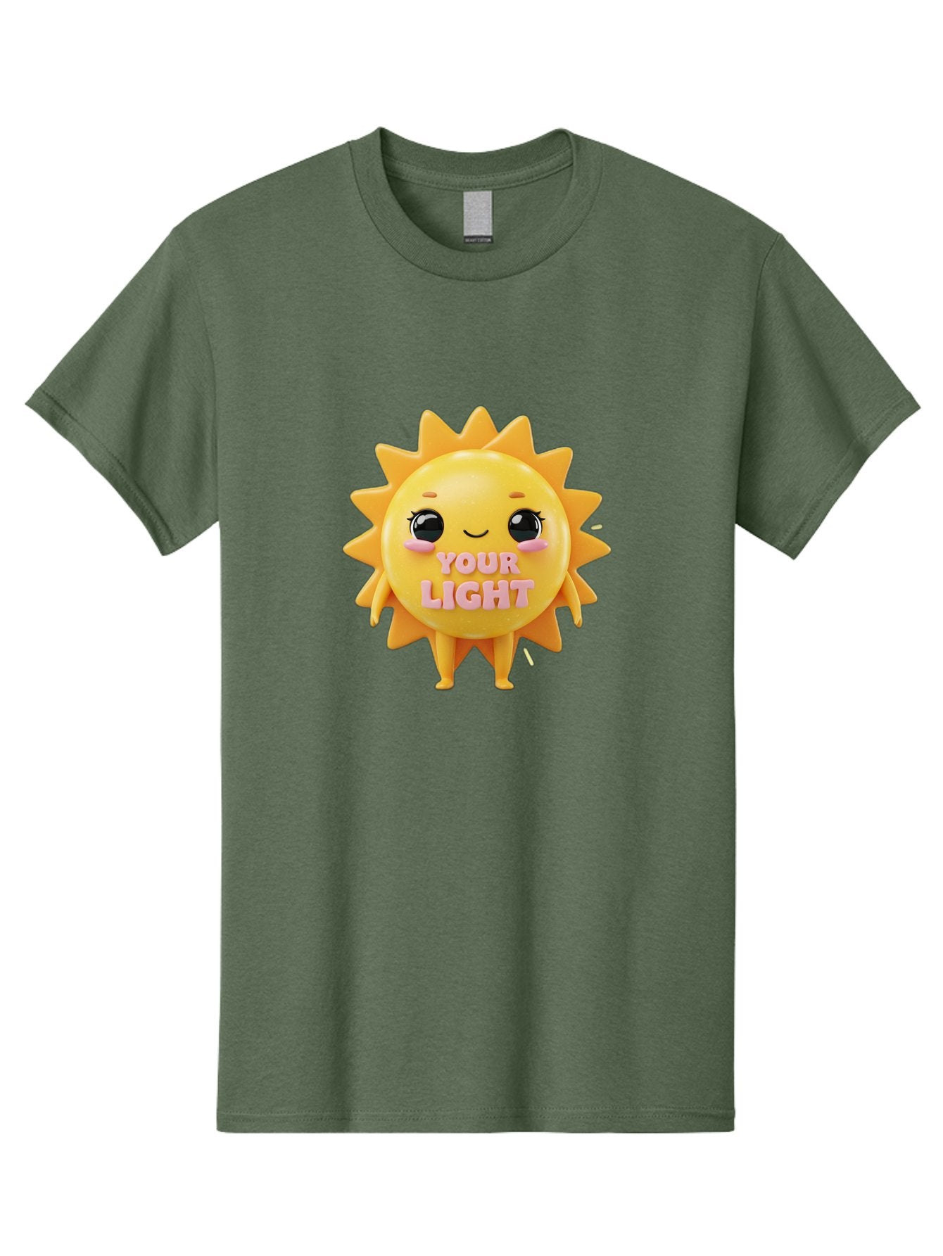 Your-Light Men'S Graphic Tee, 100% Cotton, Comfortable Casual Summer Wear, Machine Washable, Smiling Sun Character, Cute Cartoon Sun, Positive Vibes, Inspirational Quote, Sunshine Illustration, Happy Face, Yellow Sun, Inner Light Bae335