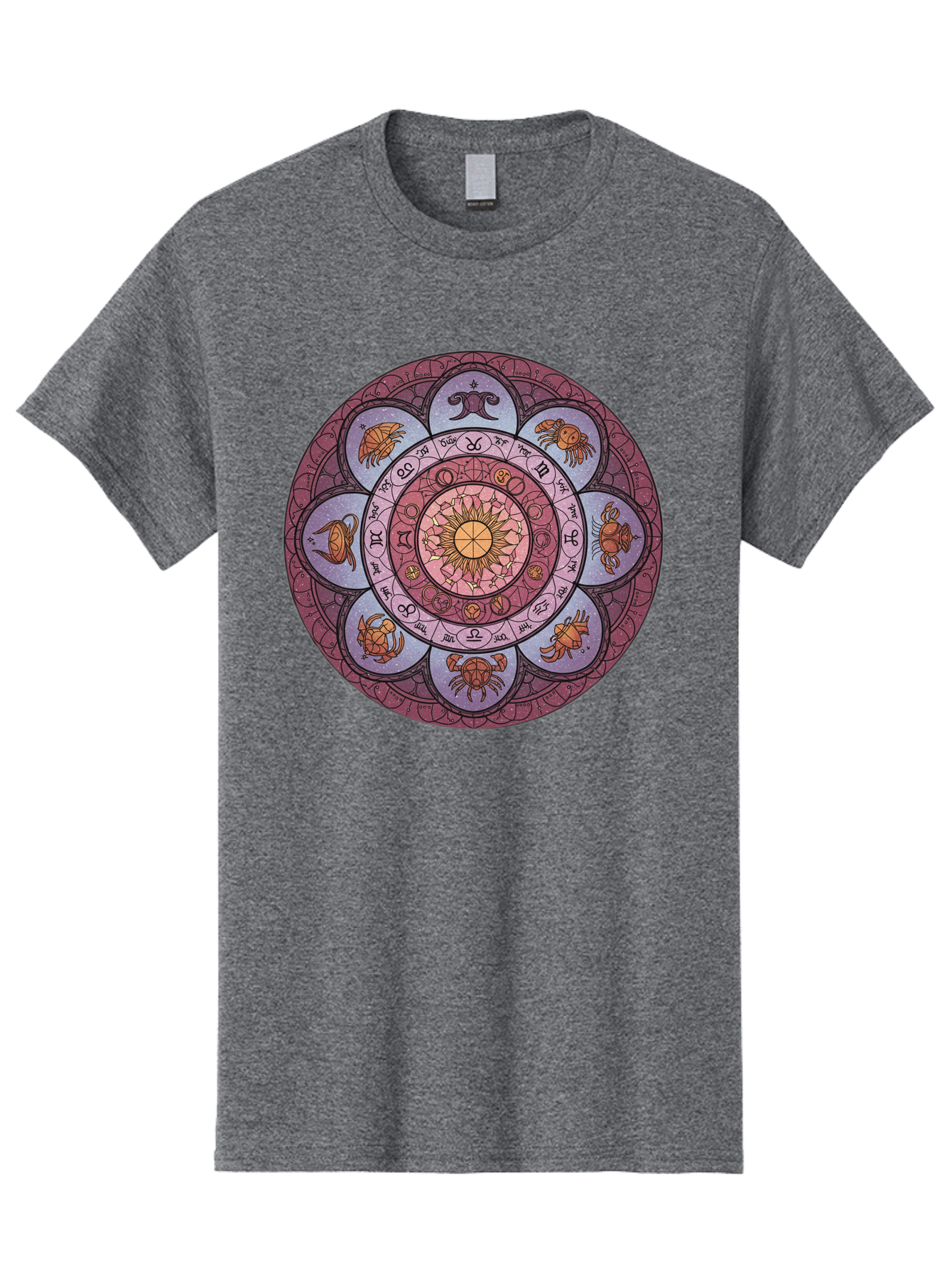 Zodiac-Circle-1 Men'S Graphic Tee, 100% Cotton, Comfortable Casual Summer Wear, Machine Washable, Zodiac Signs, Astrology Symbols, Celestial Wheel, Mandala Design, Spiritual Pattern, Mystical Art, Horoscope Chart, Esoteric Symbolism, Bae336 12