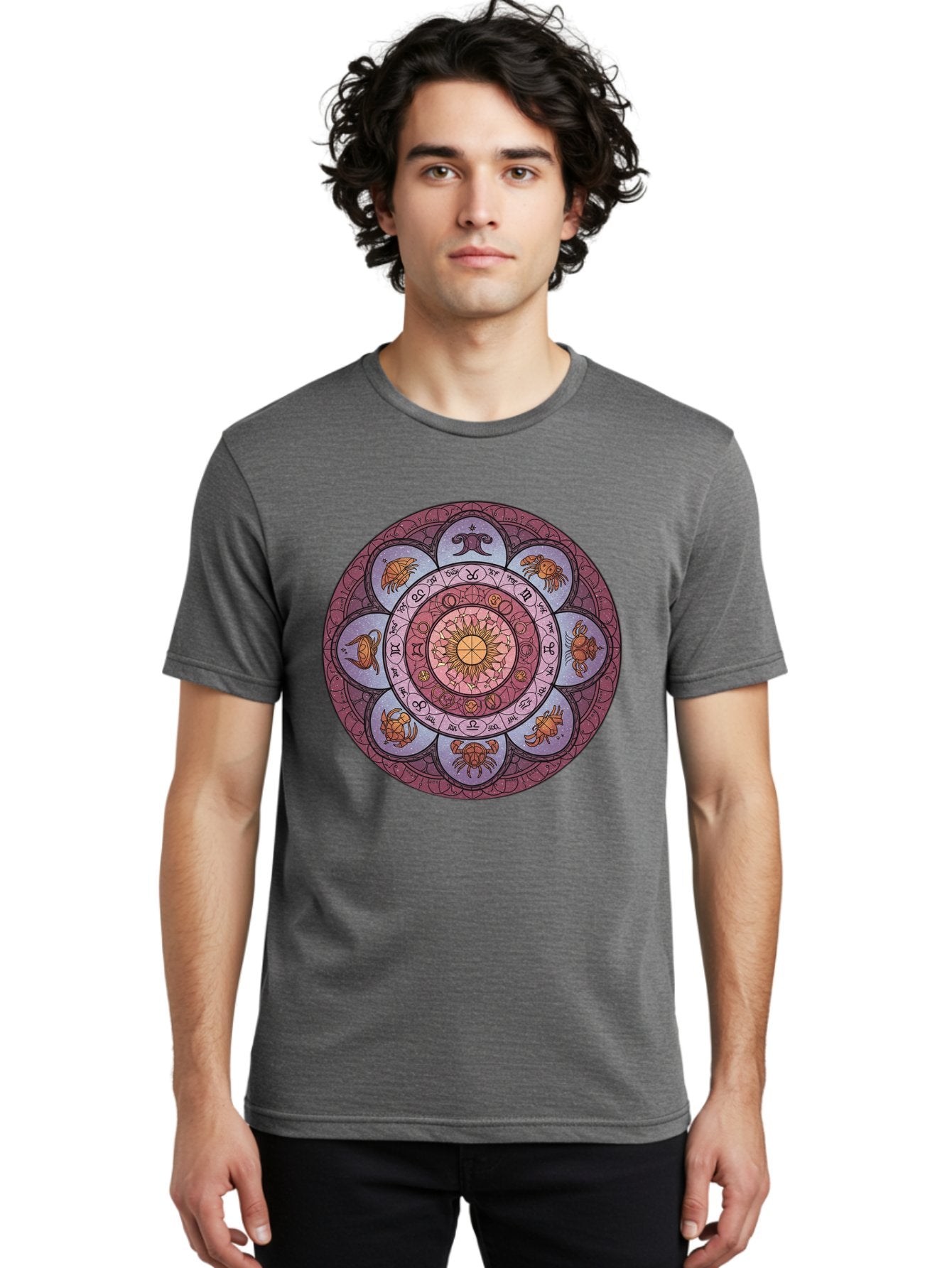 Zodiac-Circle-1 Men'S Graphic Tee, 100% Cotton, Comfortable Casual Summer Wear, Machine Washable, Zodiac Signs, Astrology Symbols, Celestial Wheel, Mandala Design, Spiritual Pattern, Mystical Art, Horoscope Chart, Esoteric Symbolism, Bae336 18