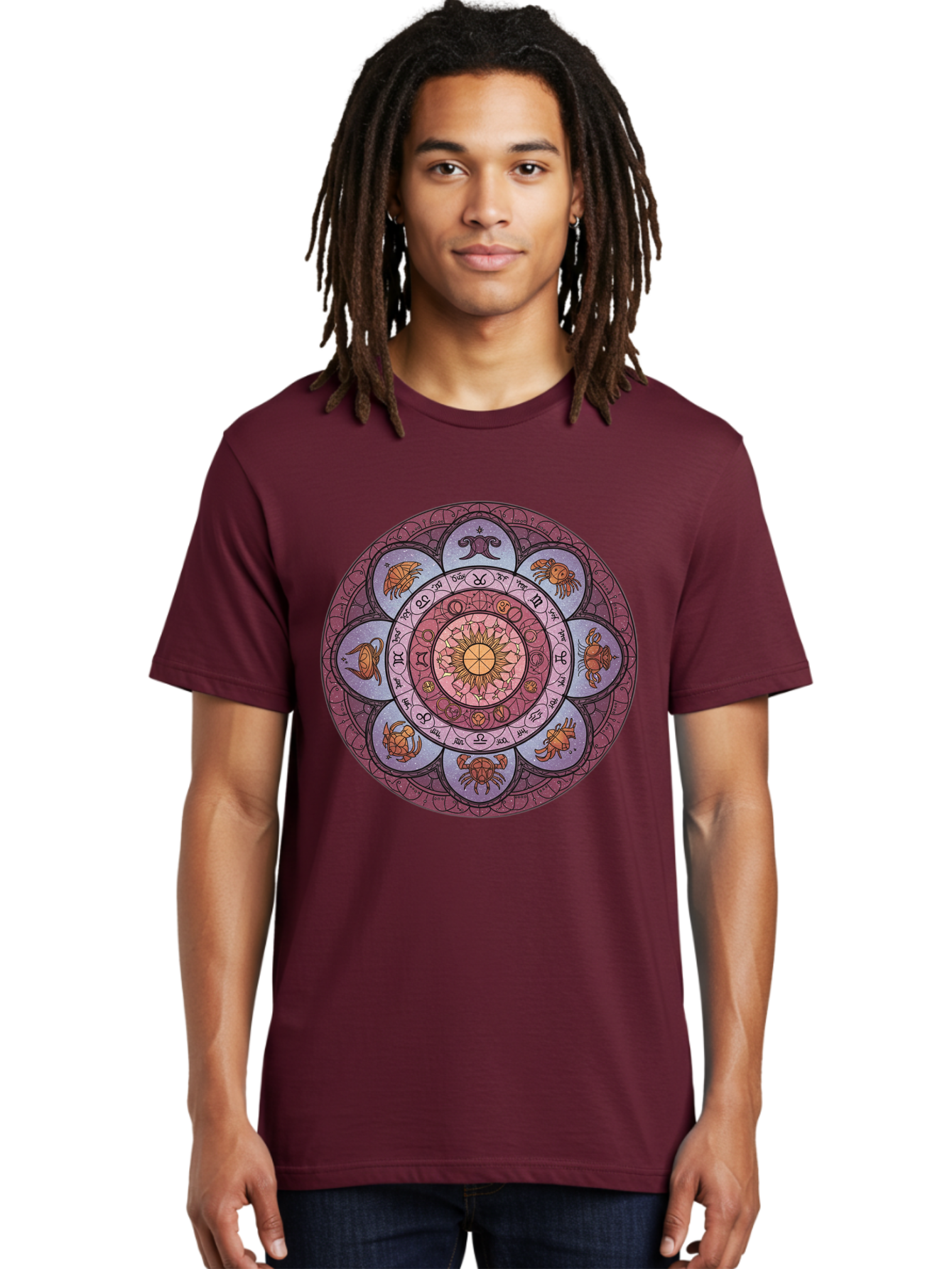 Zodiac-Circle-1 Men'S Graphic Tee, 100% Cotton, Comfortable Casual Summer Wear, Machine Washable, Zodiac Signs, Astrology Symbols, Celestial Wheel, Mandala Design, Spiritual Pattern, Mystical Art, Horoscope Chart, Esoteric Symbolism, Bae336 26
