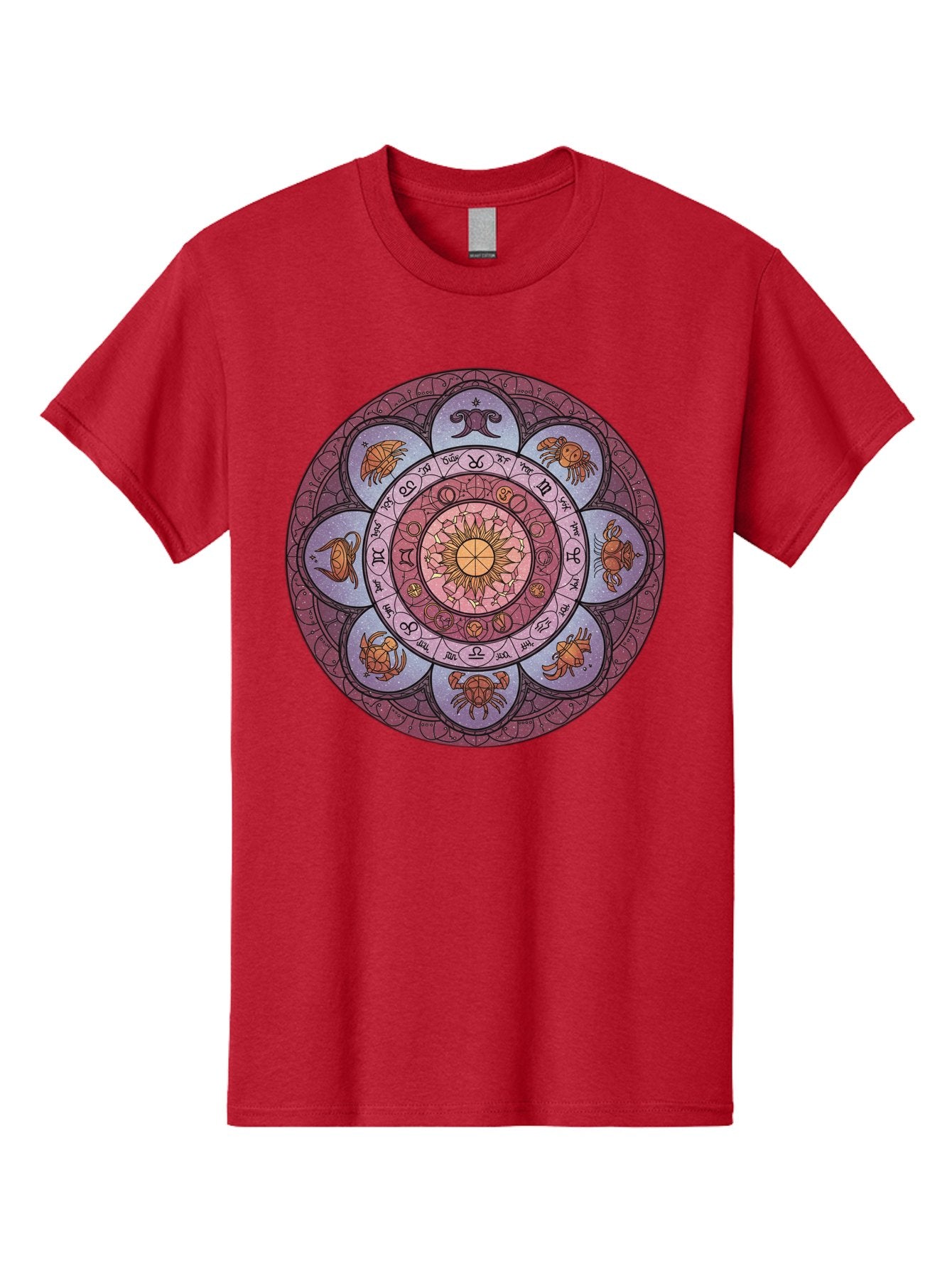 Zodiac-Circle-1 Men'S Graphic Tee, 100% Cotton, Comfortable Casual Summer Wear, Machine Washable, Zodiac Signs, Astrology Symbols, Celestial Wheel, Mandala Design, Spiritual Pattern, Mystical Art, Horoscope Chart, Esoteric Symbolism, Bae336 12