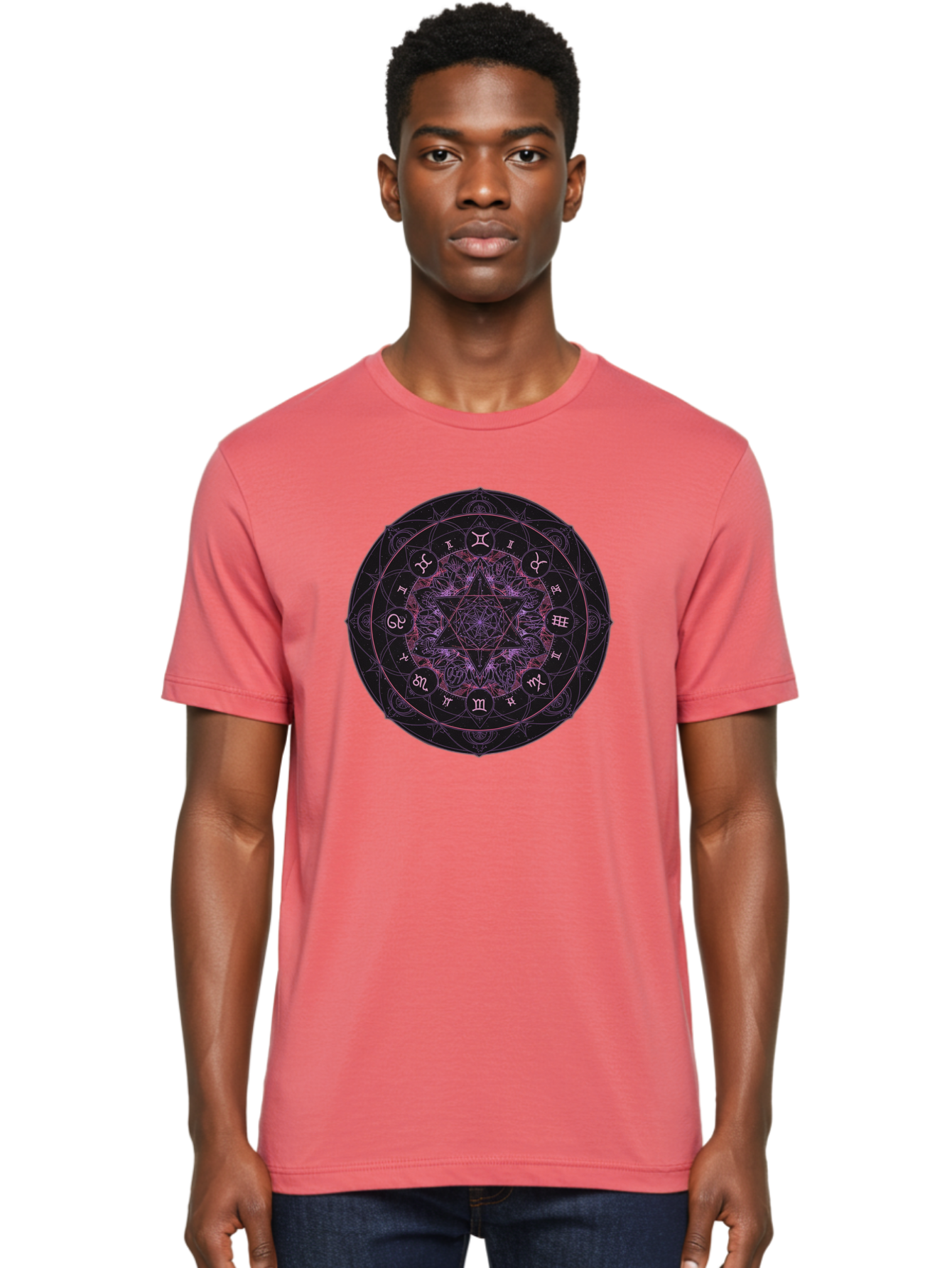 Zodiac-Mandala-1 Men'S Graphic Tee, 100% Cotton, Comfortable Casual Summer Wear, Machine Washable, Kabbalah Symbols, Zodiac Signs, Mystic Mandala, Sacred Geometry, Spiritual Art, Magical Symbols, Esoteric Wheel, Mystical Astrology Bae338 17
