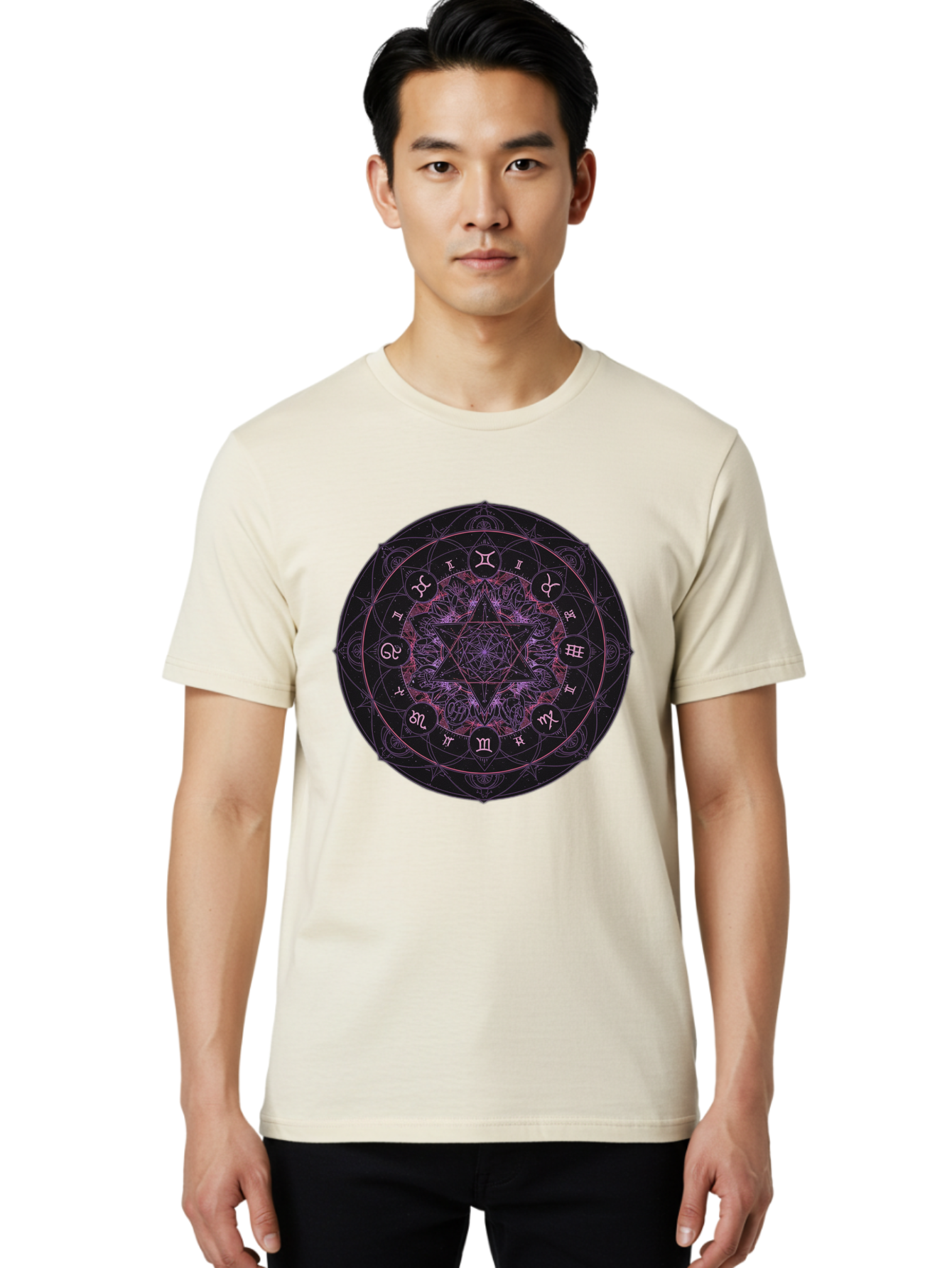 Zodiac-Mandala-1 Men'S Graphic Tee, 100% Cotton, Comfortable Casual Summer Wear, Machine Washable, Kabbalah Symbols, Zodiac Signs, Mystic Mandala, Sacred Geometry, Spiritual Art, Magical Symbols, Esoteric Wheel, Mystical Astrology Bae338 25