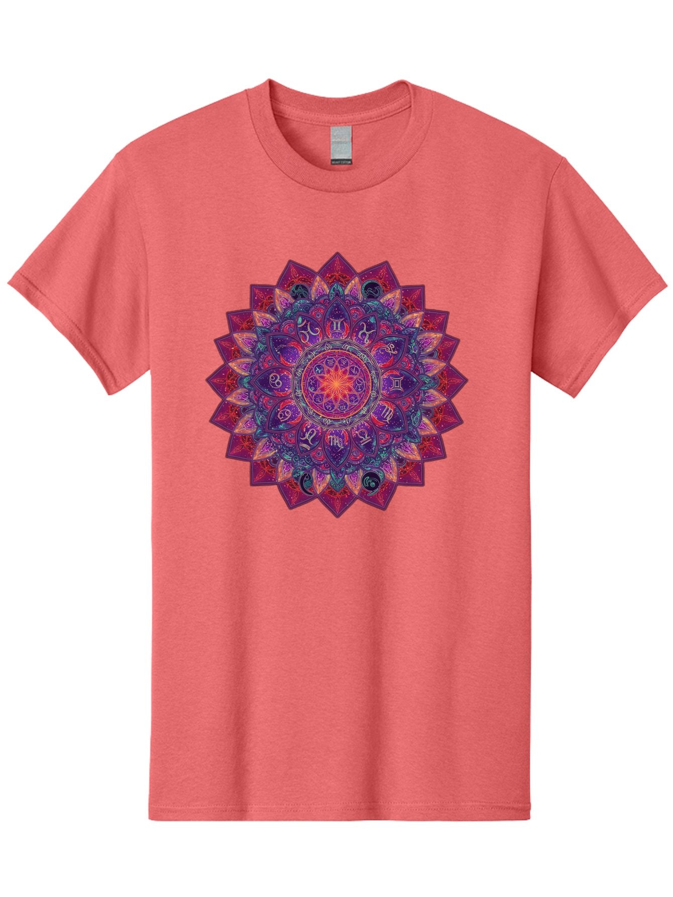 Zodiac-Mandala-2 Men'S Graphic Tee, 100% Cotton, Comfortable Casual Summer Wear, Machine Washable, Zodiac Signs, Astrology Symbols, Mandala Art, Spiritual Design, Mystical Patterns, Colorful Mandala, Intricate Details, Symbolic Representation, Bae339
