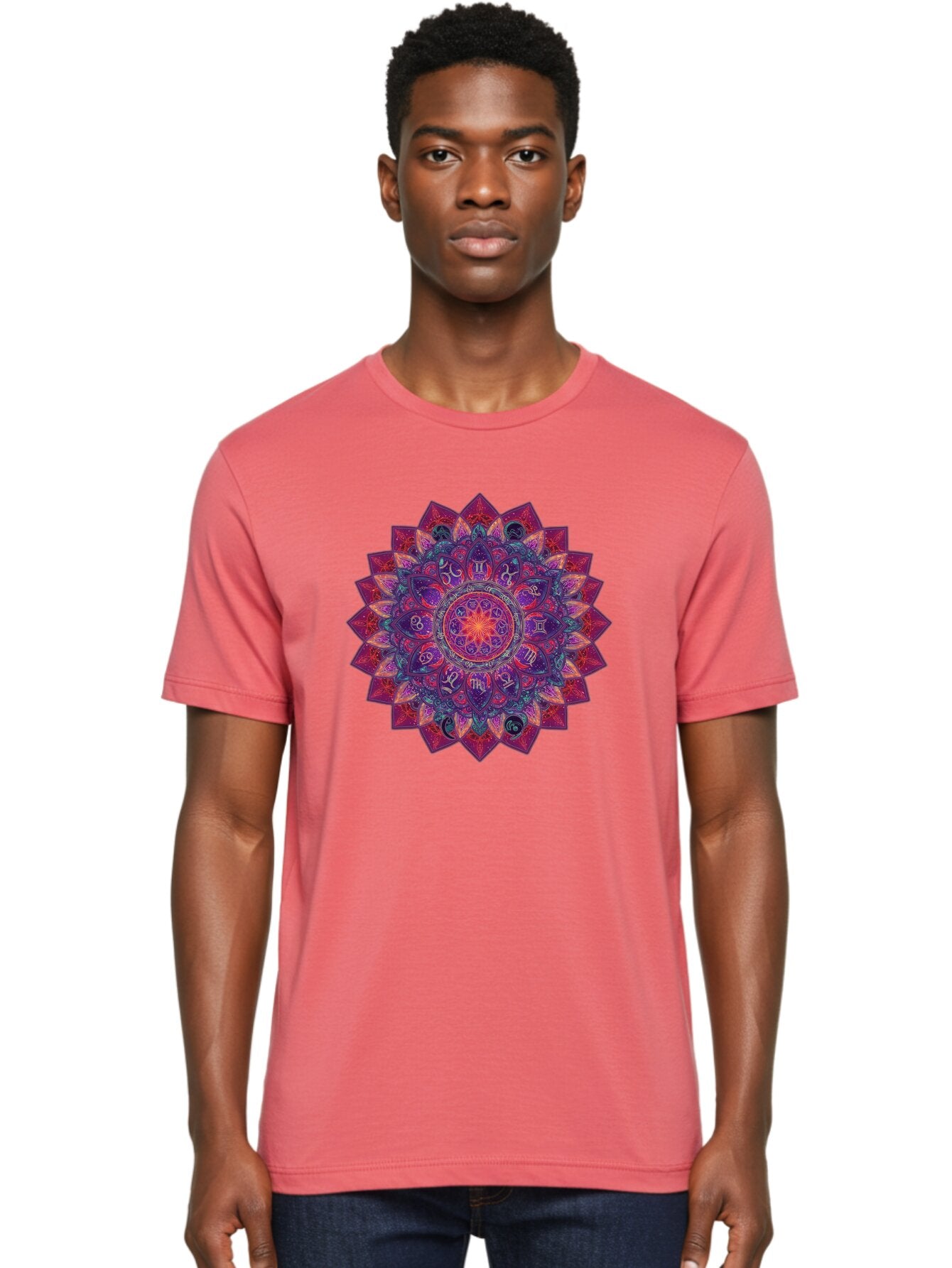 Zodiac-Mandala-2 Men'S Graphic Tee, 100% Cotton, Comfortable Casual Summer Wear, Machine Washable, Zodiac Signs, Astrology Symbols, Mandala Art, Spiritual Design, Mystical Patterns, Colorful Mandala, Intricate Details, Symbolic Representation, Bae339 21