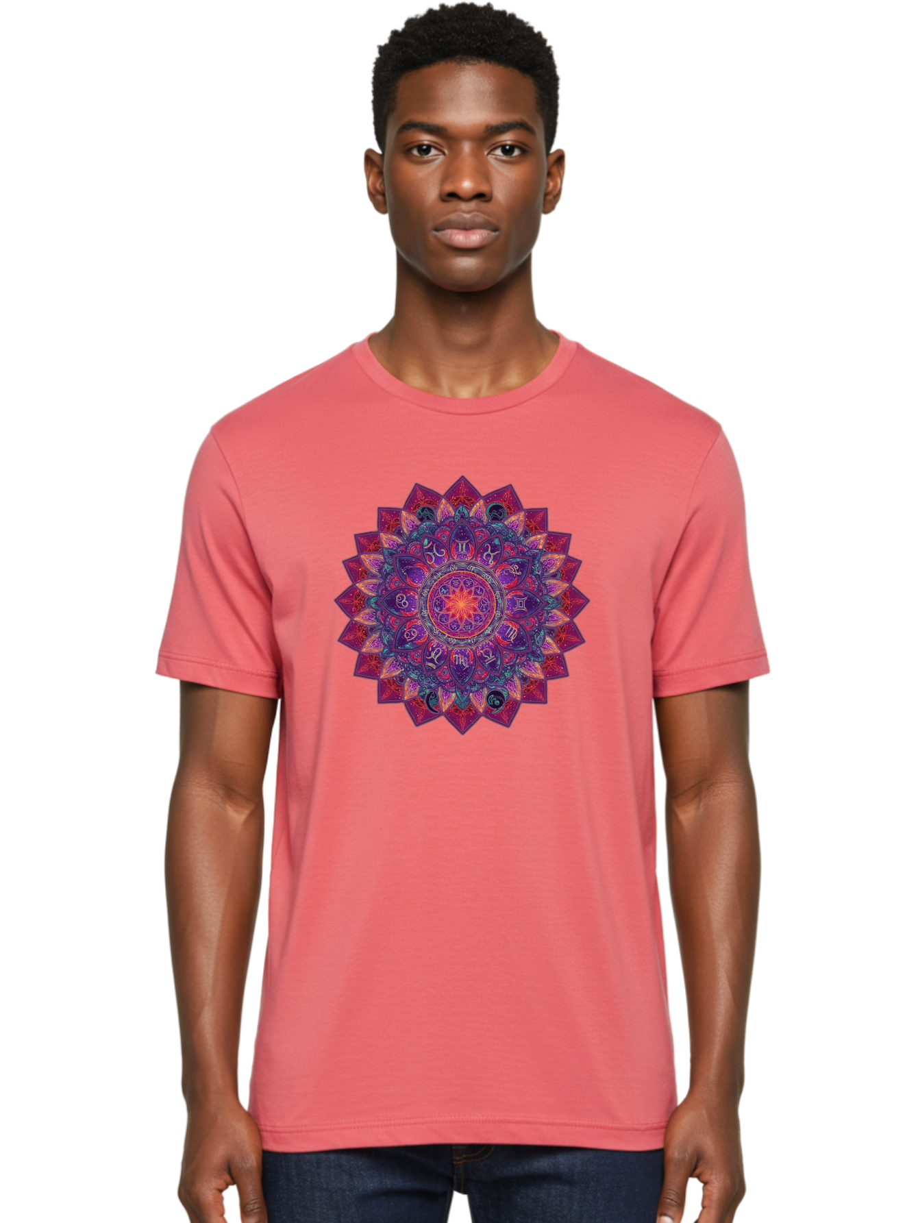 Zodiac-Mandala-2 Men'S Graphic Tee, 100% Cotton, Comfortable Casual Summer Wear, Machine Washable, Zodiac Signs, Astrology Symbols, Mandala Art, Spiritual Design, Mystical Patterns, Colorful Mandala, Intricate Details, Symbolic Representation, Bae339 25