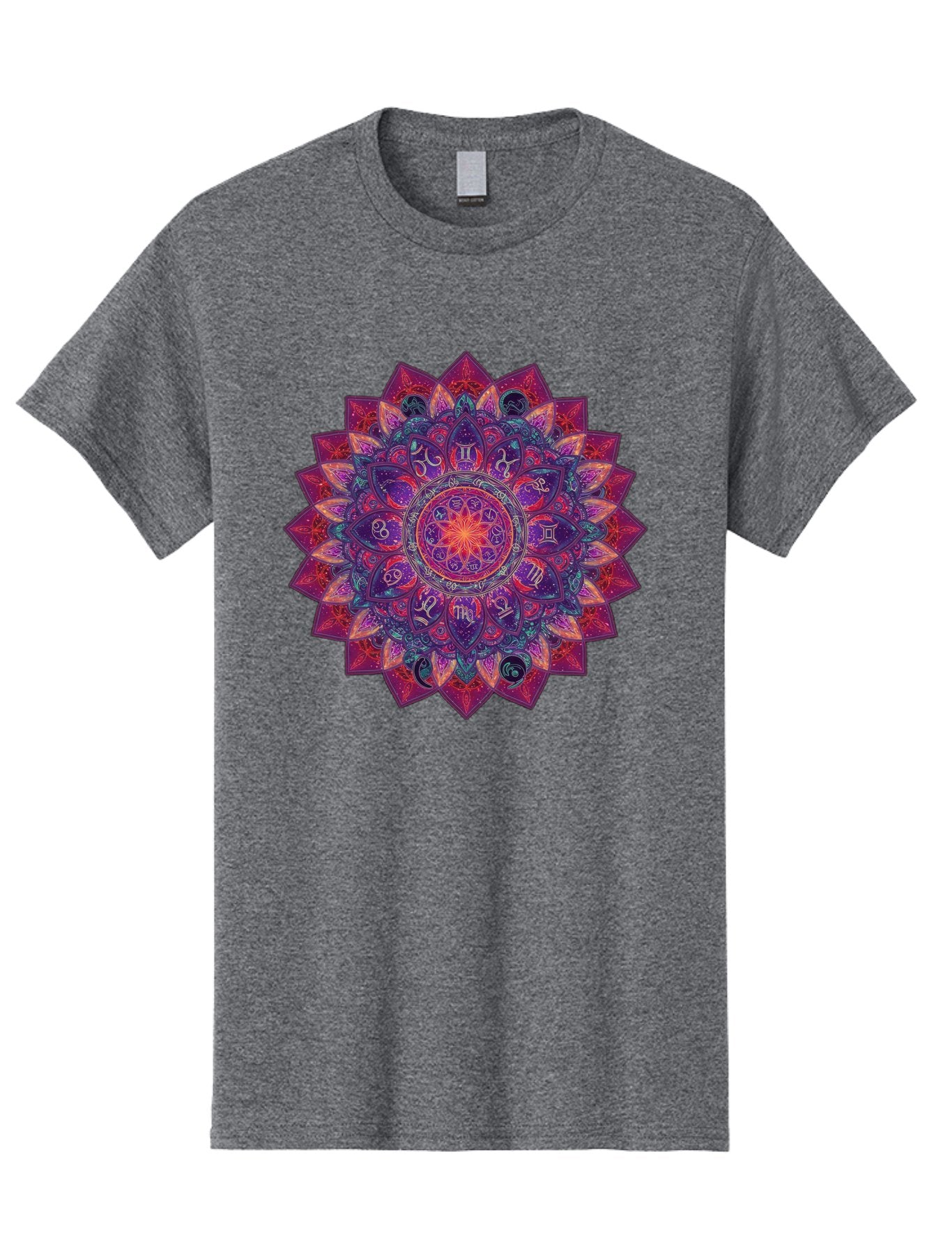 Zodiac-Mandala-2 Men'S Graphic Tee, 100% Cotton, Comfortable Casual Summer Wear, Machine Washable, Zodiac Signs, Astrology Symbols, Mandala Art, Spiritual Design, Mystical Patterns, Colorful Mandala, Intricate Details, Symbolic Representation, Bae339 5