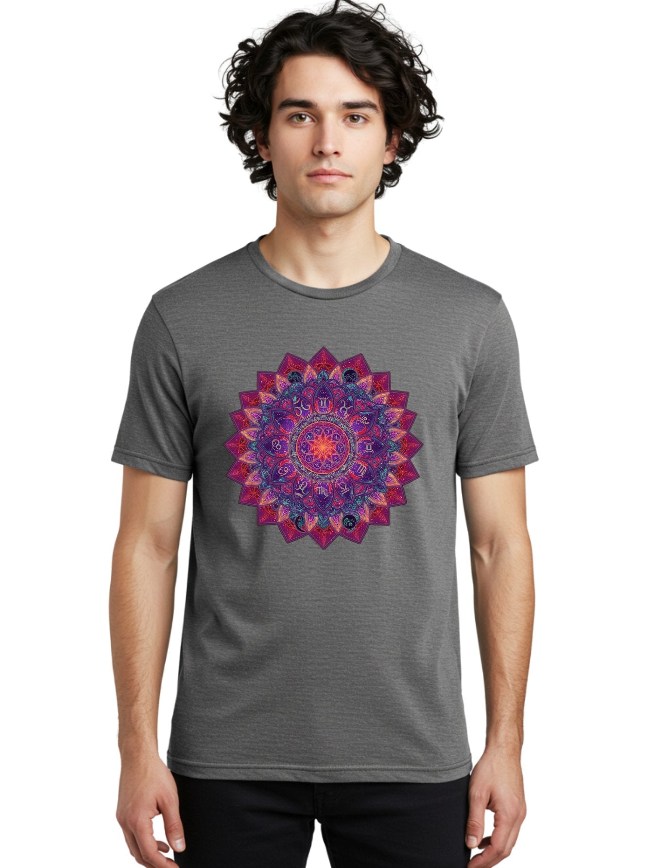Zodiac-Mandala-2 Men'S Graphic Tee, 100% Cotton, Comfortable Casual Summer Wear, Machine Washable, Zodiac Signs, Astrology Symbols, Mandala Art, Spiritual Design, Mystical Patterns, Colorful Mandala, Intricate Details, Symbolic Representation, Bae339 23