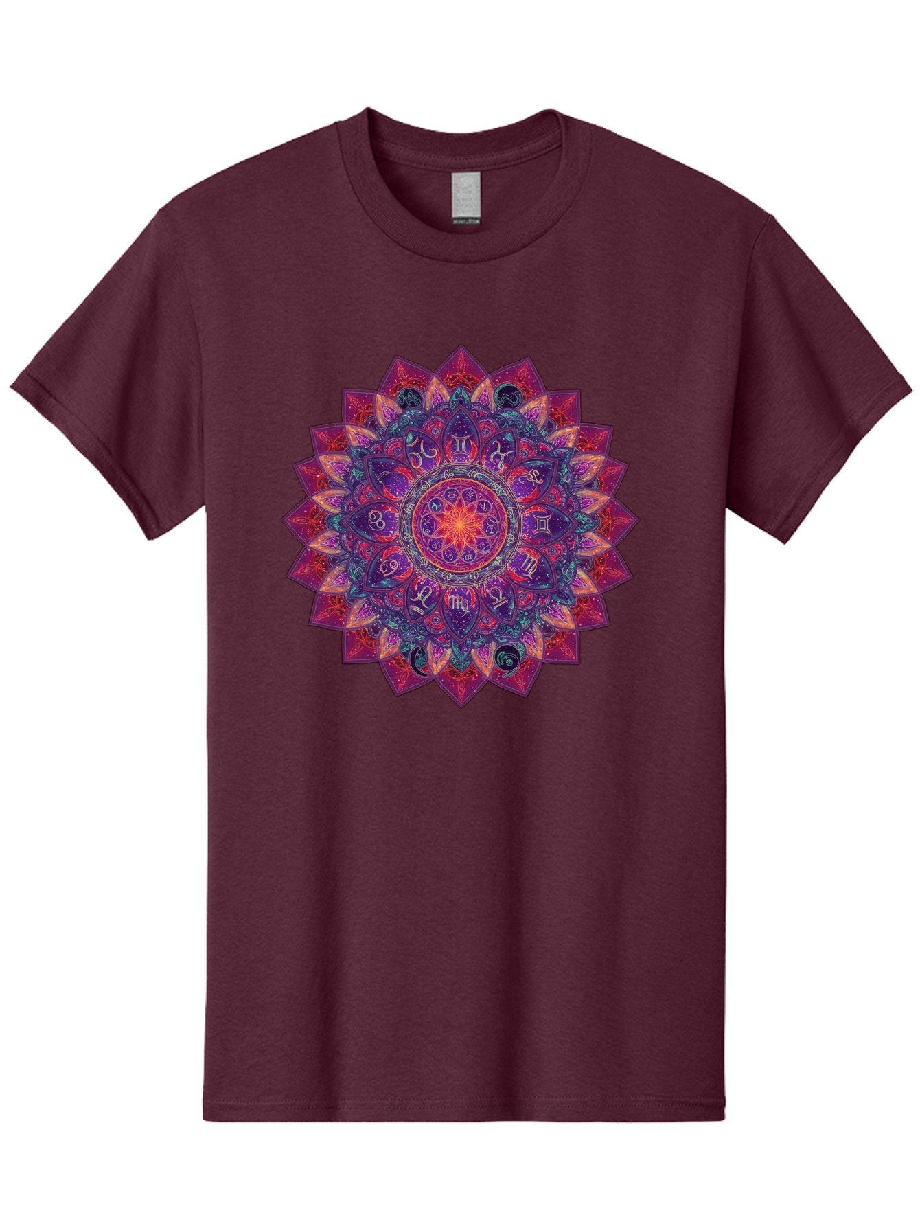 Zodiac-Mandala-2 Men'S Graphic Tee, 100% Cotton, Comfortable Casual Summer Wear, Machine Washable, Zodiac Signs, Astrology Symbols, Mandala Art, Spiritual Design, Mystical Patterns, Colorful Mandala, Intricate Details, Symbolic Representation, Bae339 11