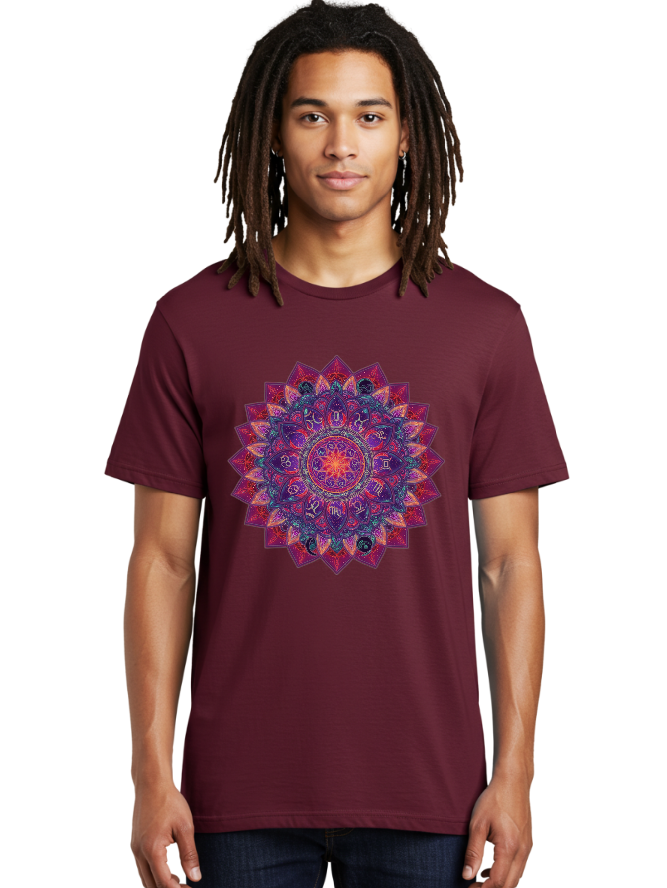 Zodiac-Mandala-2 Men'S Graphic Tee, 100% Cotton, Comfortable Casual Summer Wear, Machine Washable, Zodiac Signs, Astrology Symbols, Mandala Art, Spiritual Design, Mystical Patterns, Colorful Mandala, Intricate Details, Symbolic Representation, Bae339 19