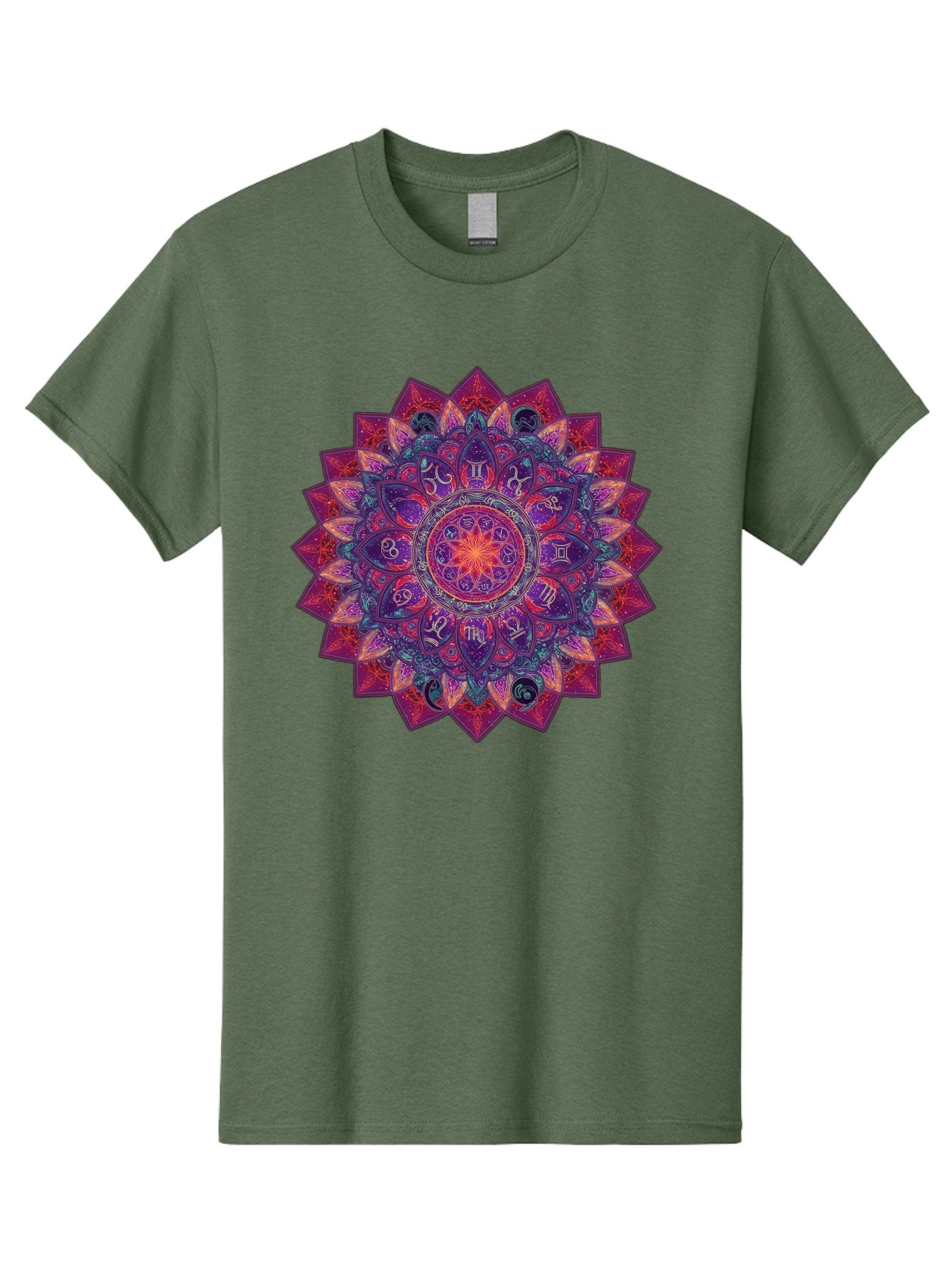 Zodiac-Mandala-2 Men'S Graphic Tee, 100% Cotton, Comfortable Casual Summer Wear, Machine Washable, Zodiac Signs, Astrology Symbols, Mandala Art, Spiritual Design, Mystical Patterns, Colorful Mandala, Intricate Details, Symbolic Representation, Bae339 15
