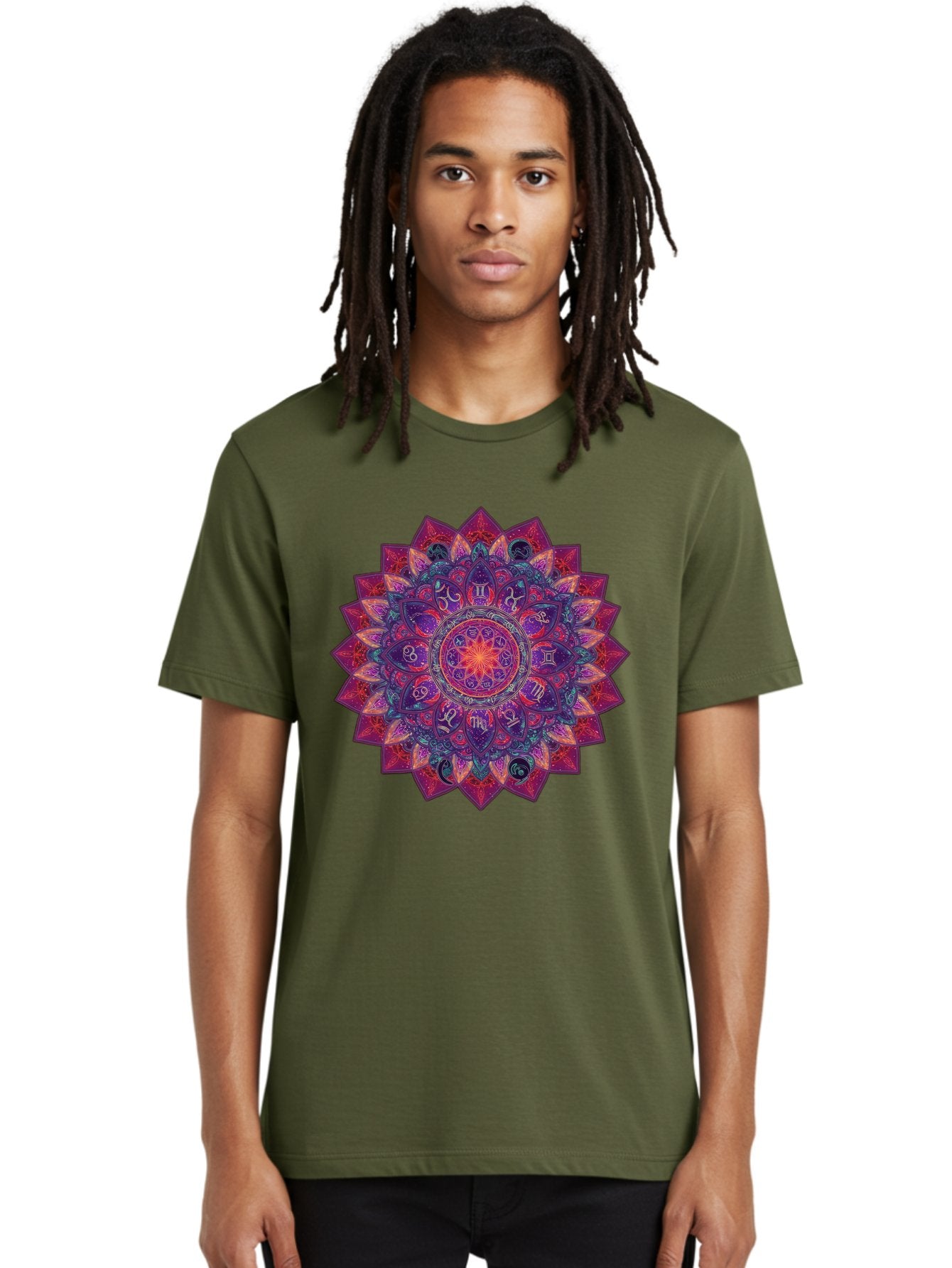 Zodiac-Mandala-2 Men'S Graphic Tee, 100% Cotton, Comfortable Casual Summer Wear, Machine Washable, Zodiac Signs, Astrology Symbols, Mandala Art, Spiritual Design, Mystical Patterns, Colorful Mandala, Intricate Details, Symbolic Representation, Bae339 30