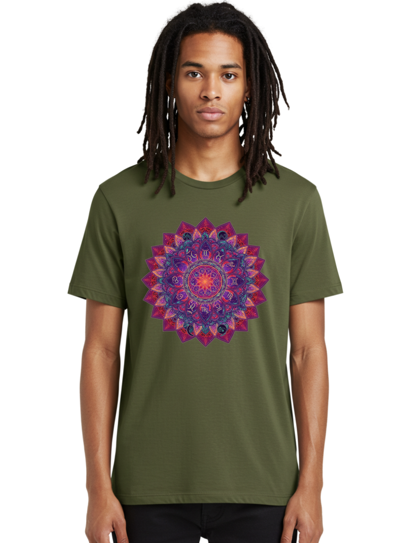 Zodiac-Mandala-2 Men'S Graphic Tee, 100% Cotton, Comfortable Casual Summer Wear, Machine Washable, Zodiac Signs, Astrology Symbols, Mandala Art, Spiritual Design, Mystical Patterns, Colorful Mandala, Intricate Details, Symbolic Representation, Bae339 16