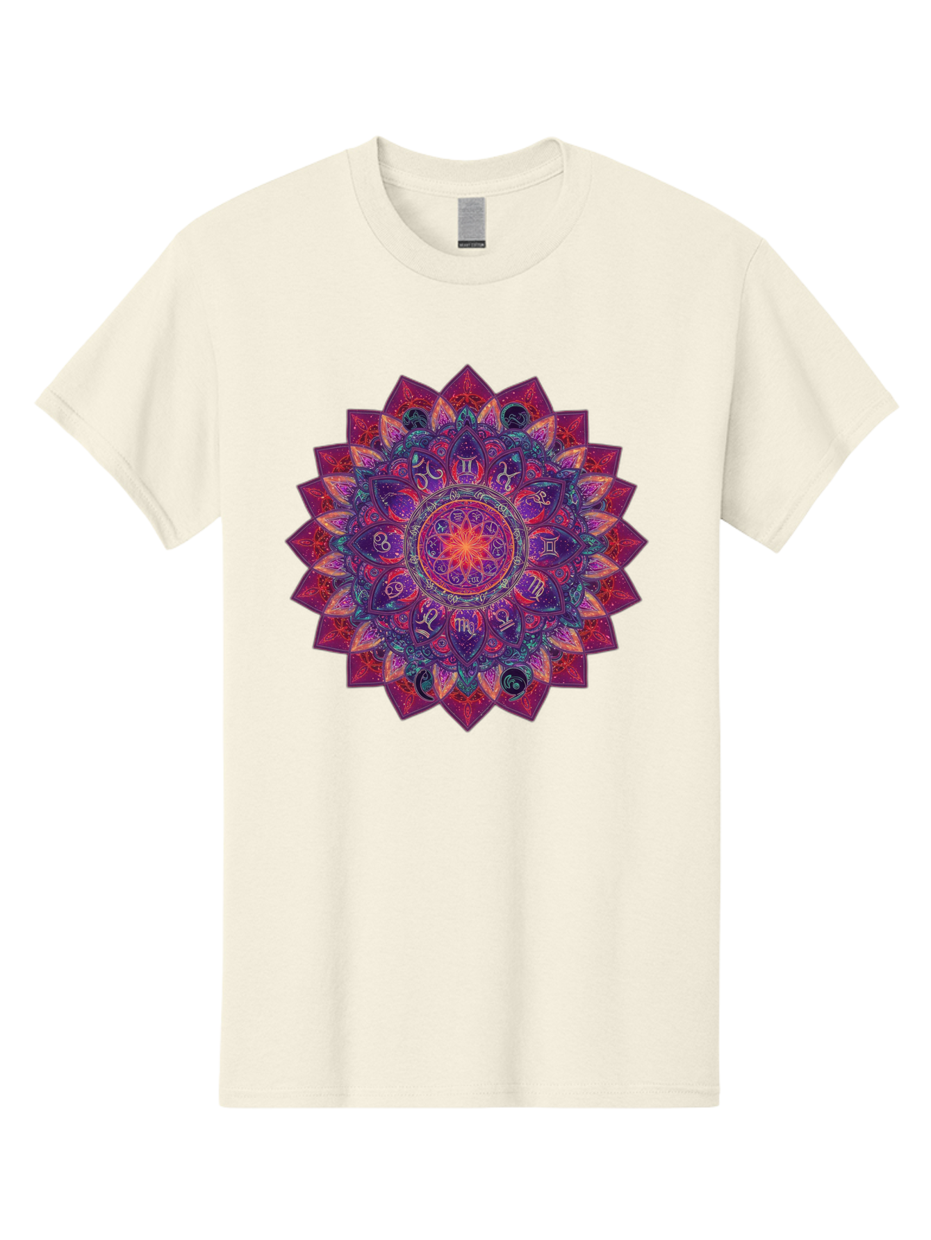 Zodiac-Mandala-2 Men'S Graphic Tee, 100% Cotton, Comfortable Casual Summer Wear, Machine Washable, Zodiac Signs, Astrology Symbols, Mandala Art, Spiritual Design, Mystical Patterns, Colorful Mandala, Intricate Details, Symbolic Representation, Bae339