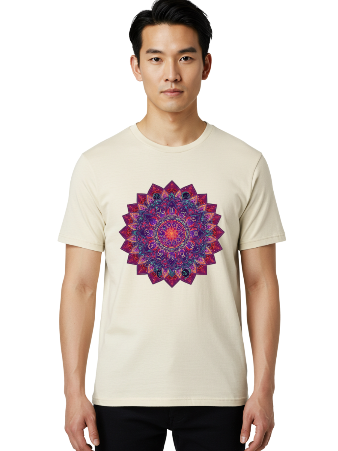 Zodiac-Mandala-2 Men'S Graphic Tee, 100% Cotton, Comfortable Casual Summer Wear, Machine Washable, Zodiac Signs, Astrology Symbols, Mandala Art, Spiritual Design, Mystical Patterns, Colorful Mandala, Intricate Details, Symbolic Representation, Bae339 17